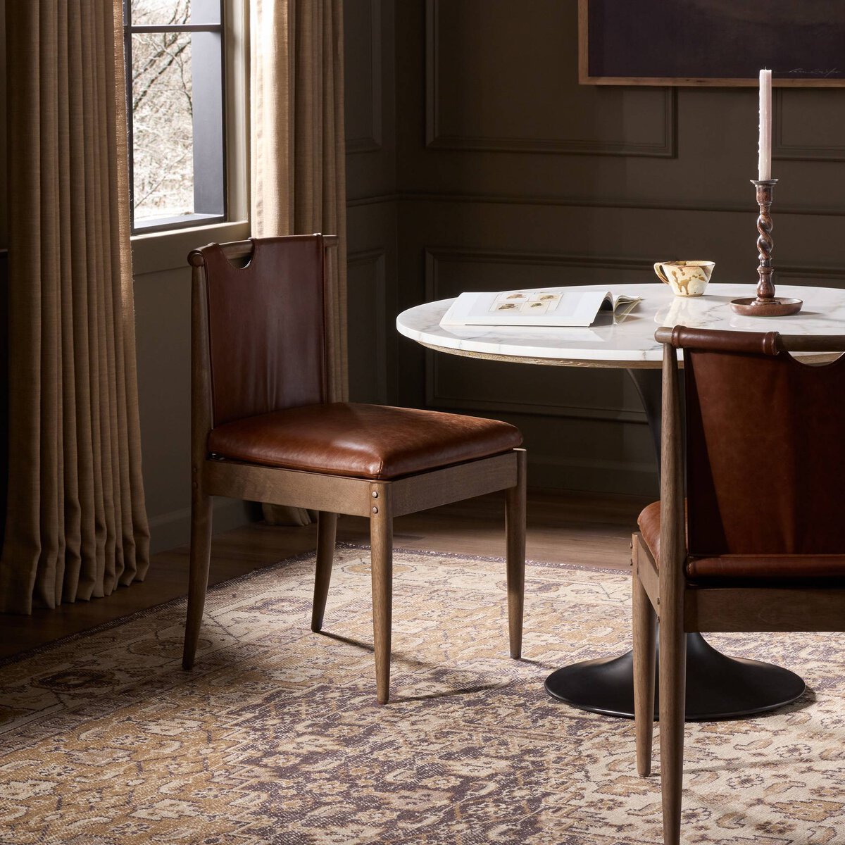 Mariana 21" Top Grain Leather Dining Chair - Dulane Mahogany