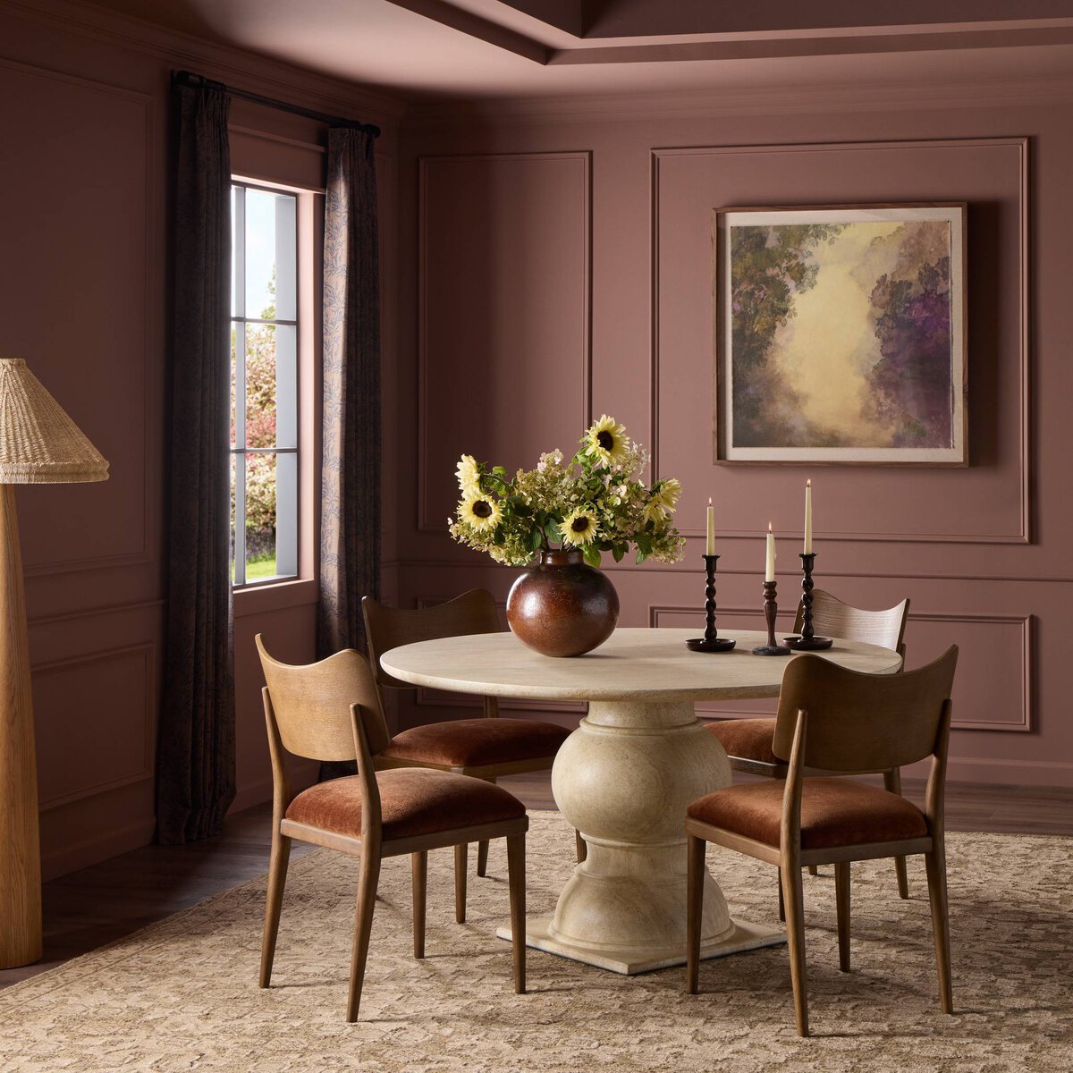 Elliana 55" Concrete + Travertine Round Dining Table