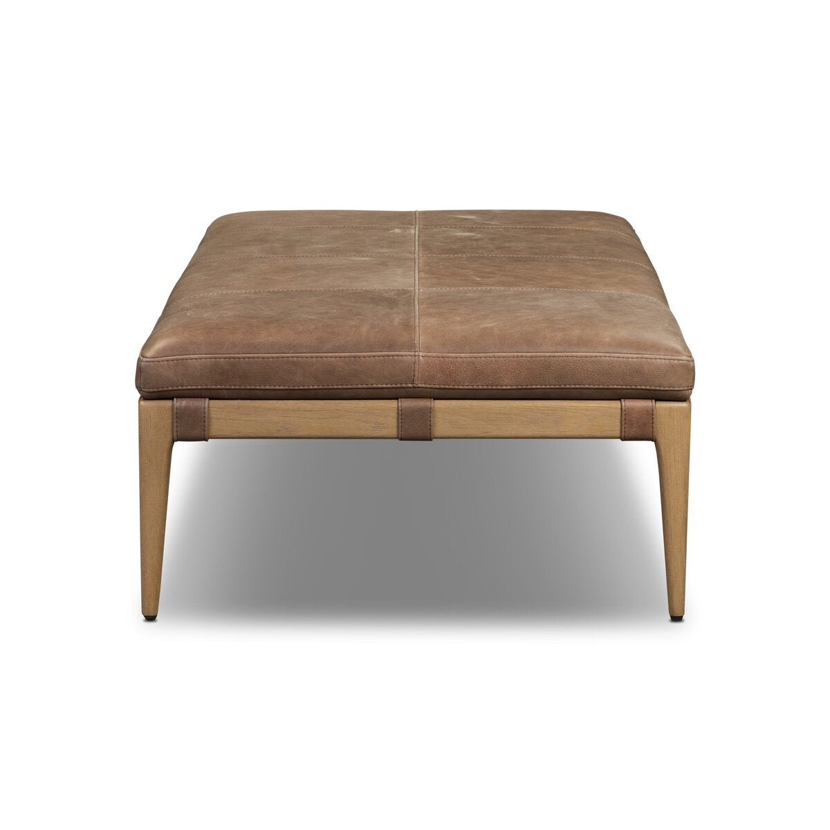 Maxwell 55" Top Grain Leather Square Ottoman - Cigar + Oak