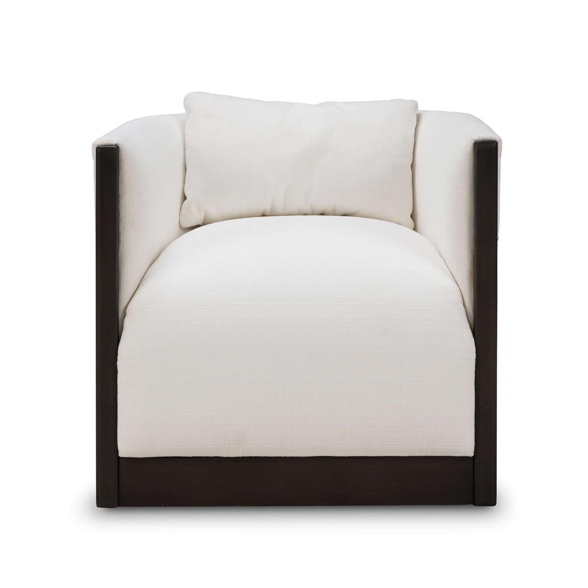 Ferris 28" Swivel Chair - Walnut + Siena Ivory Linen