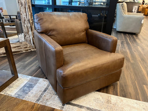 Farrara 35" Italian Top Grain Leather Swivel Chair - Bark
