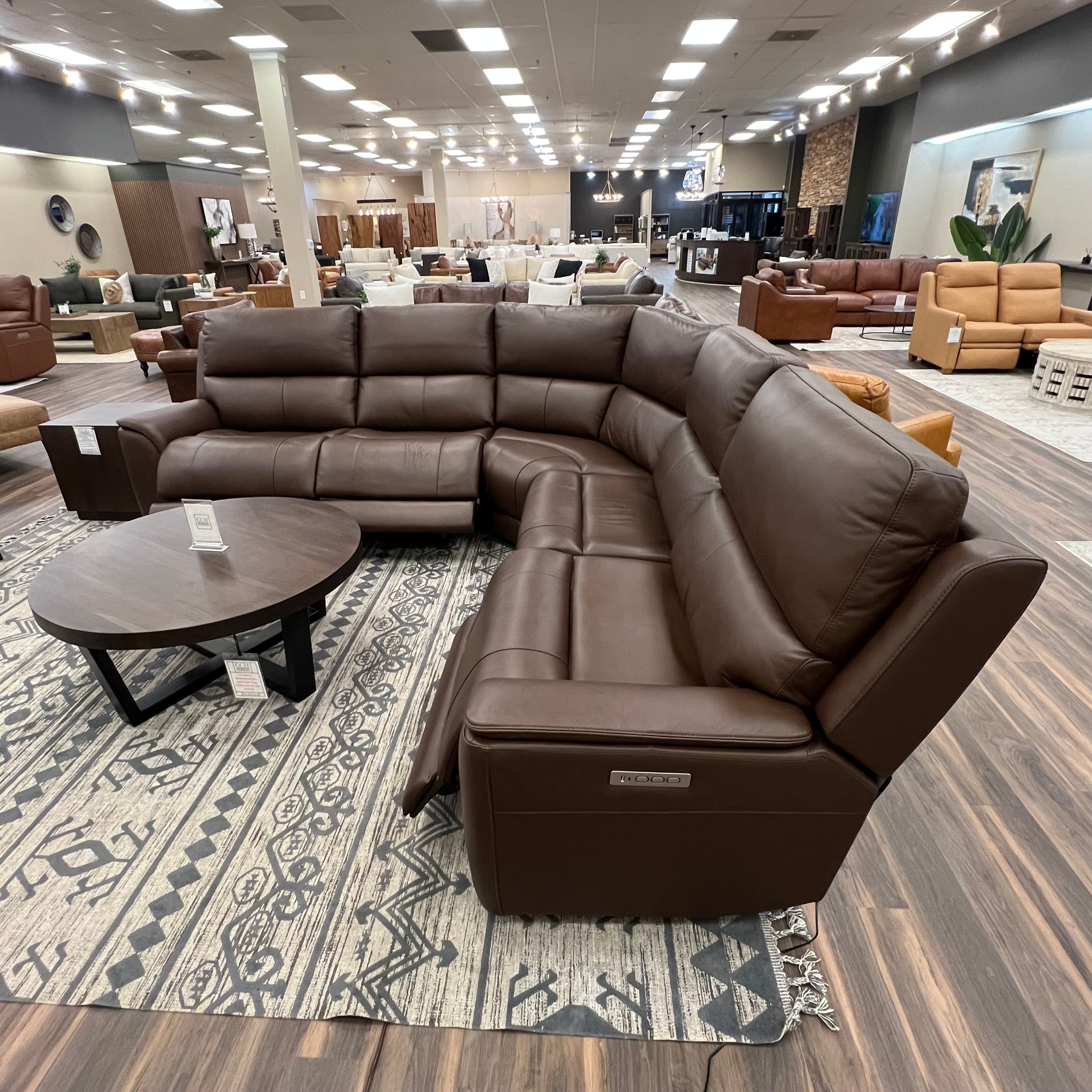 Horace 110” x 108” Top Grain Leather Power Motion Reclining 5 Seat Sectional - Brompton Brown