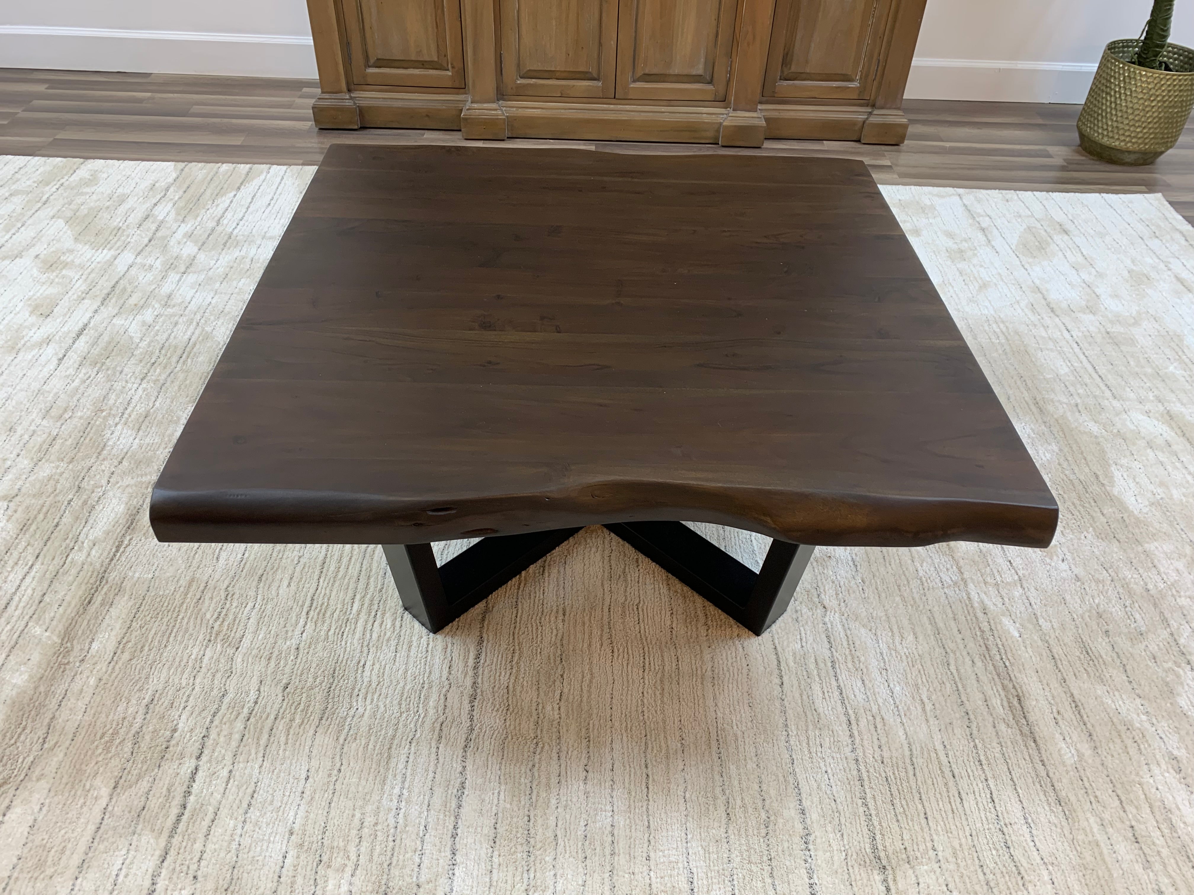 Malcolm Acacia 40" Square Live Edge Coffee Table - Natural + Black