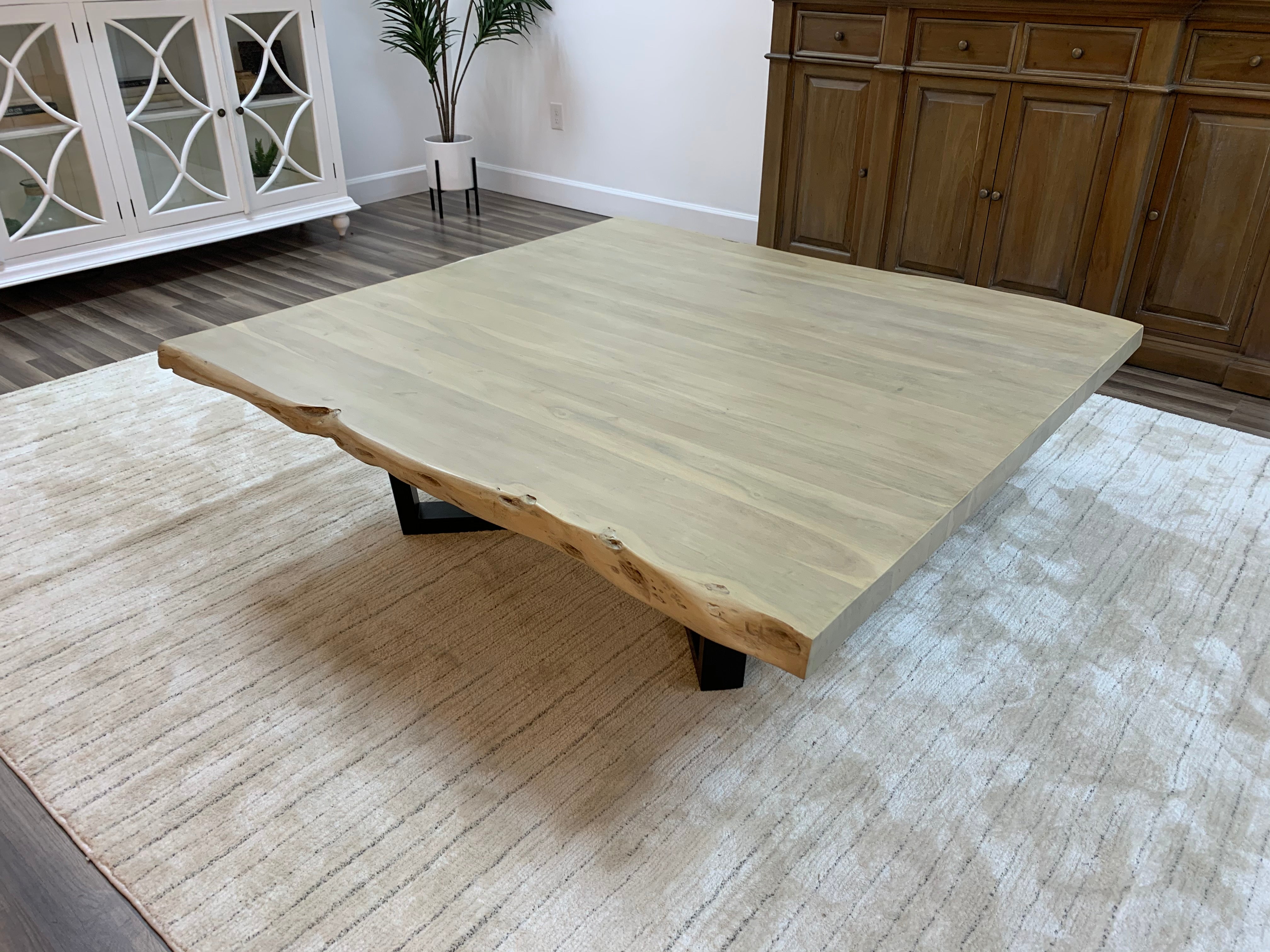 Malcolm Acacia 60" Square Live Edge Coffee Table - New White Wash