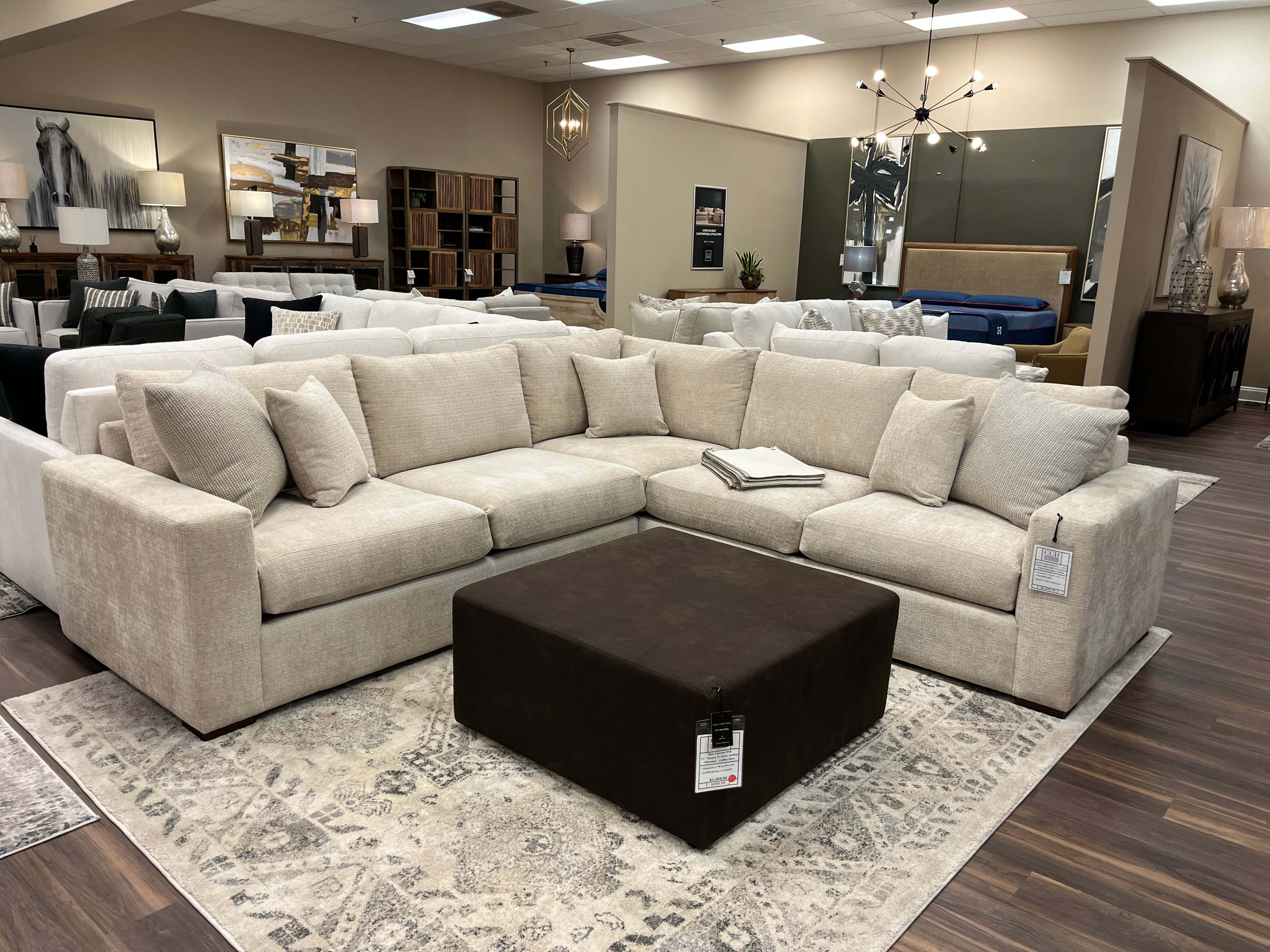 Gretchen Quick Ship 111" x 107" 5 Cushion Wide Track Arm Sectional - Performance Stone Chenille