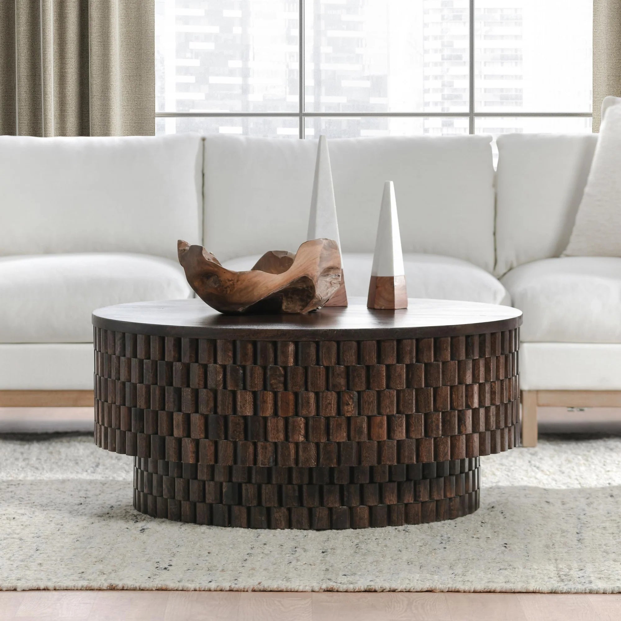 Madeira 40" Round Storage Coffee Table - Espresso Bean