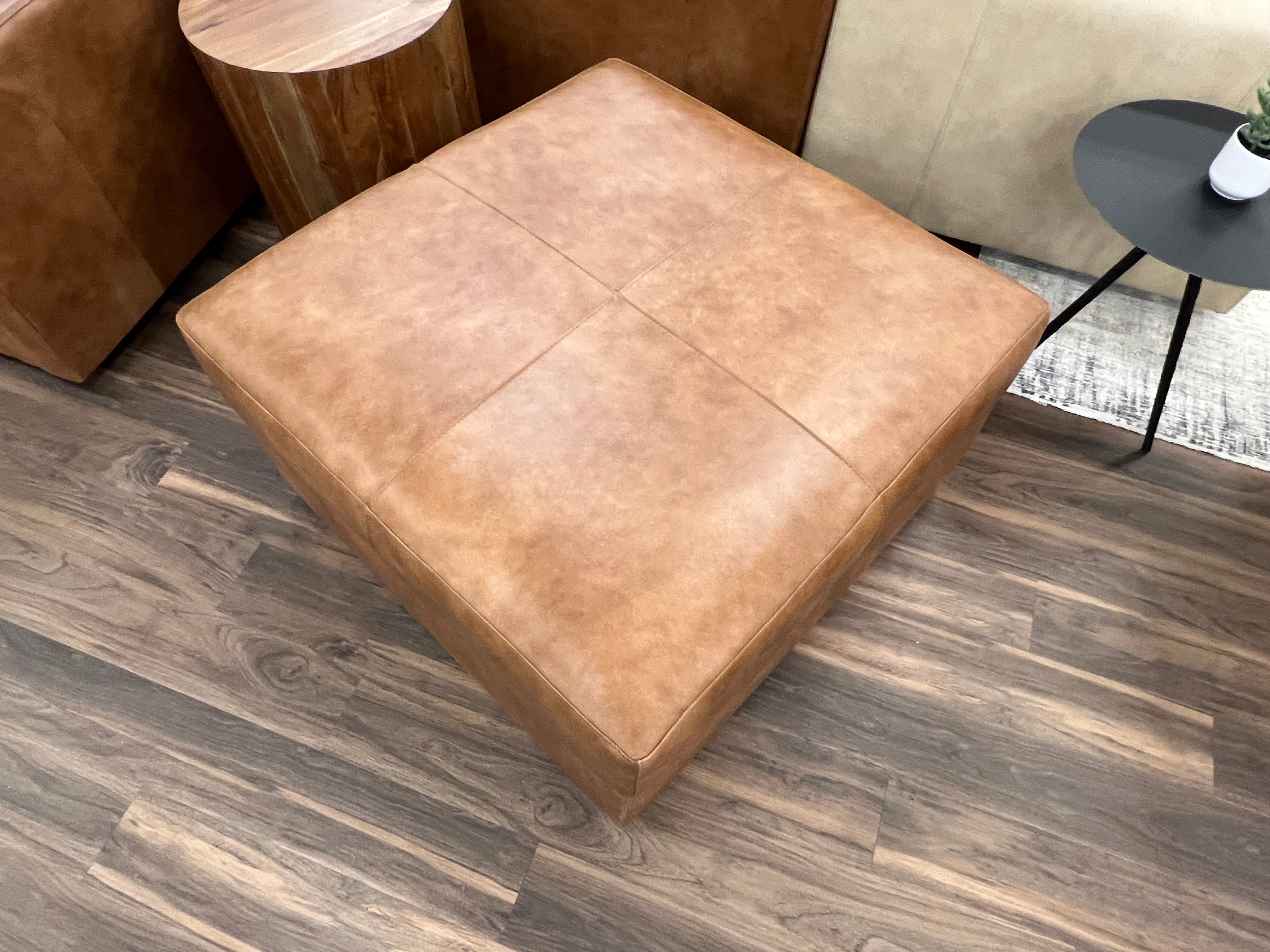 Bodie 36" Square Storage Top Grain Leather Ottoman - Desert Sand