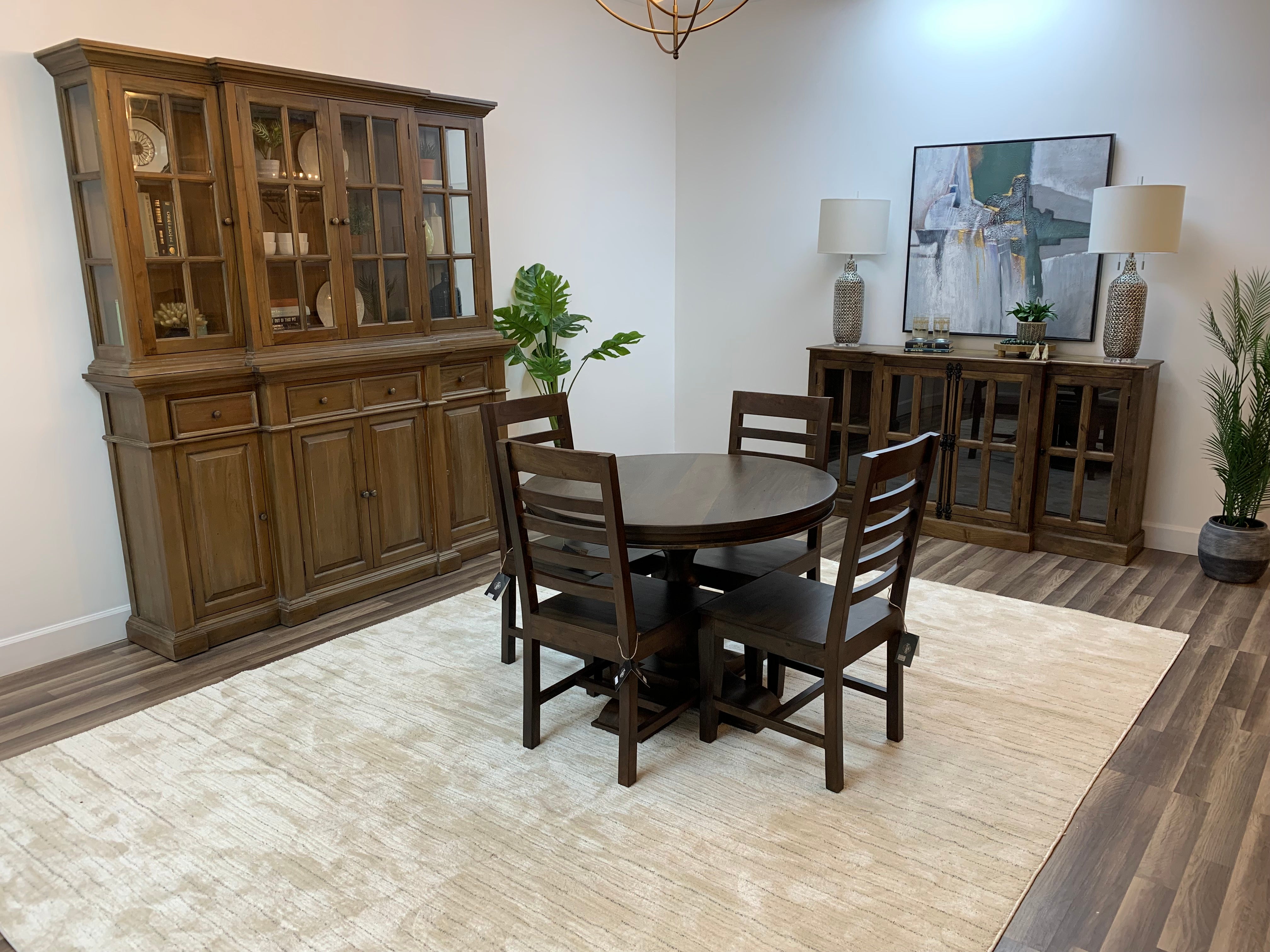 Marcia 42" Acacia Round Dining Table - Natural + Black