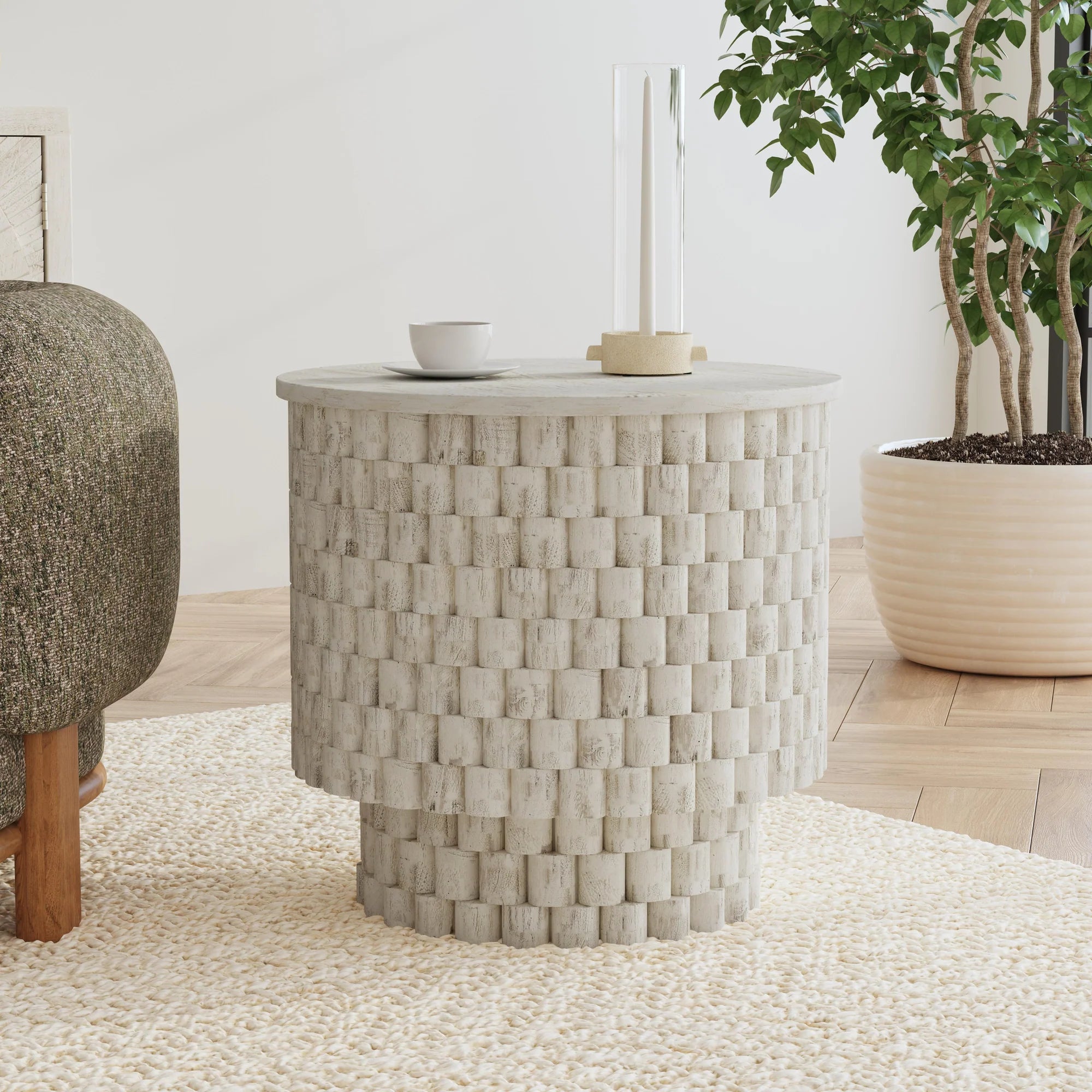 Madeira 25" Round End Table - Coastal White