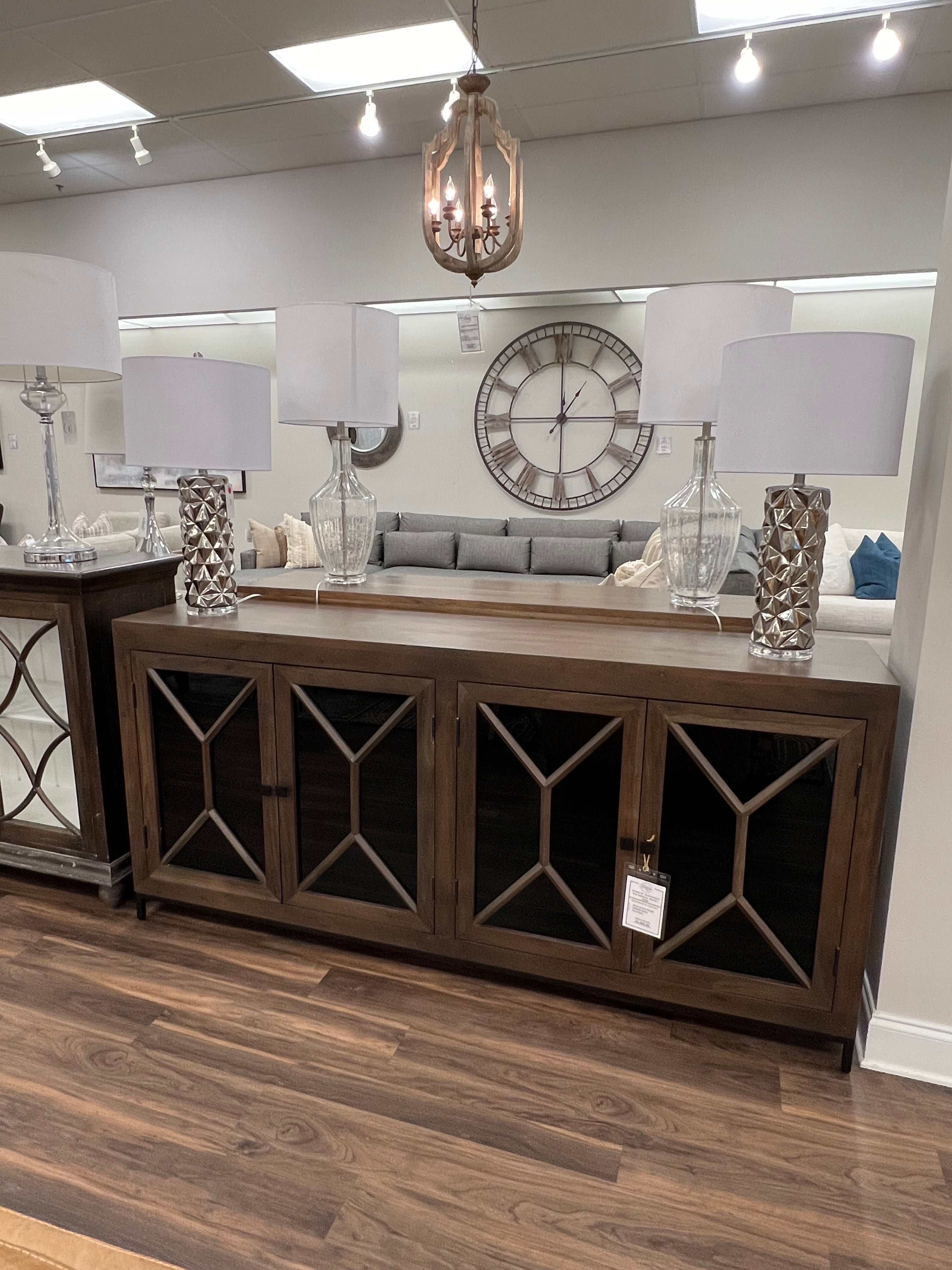 Candace 82" Smoked Glass 4 Door Sideboard - Natural + Smoke