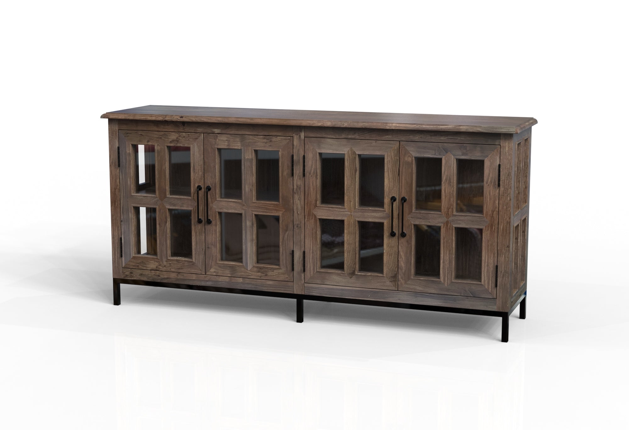 Tomas 76" 4 Door Glass Front Sideboard - Natural + Smoke