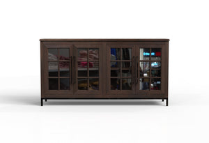Atwell 77" 4 Door Glass Front Sideboard - Natural + Black