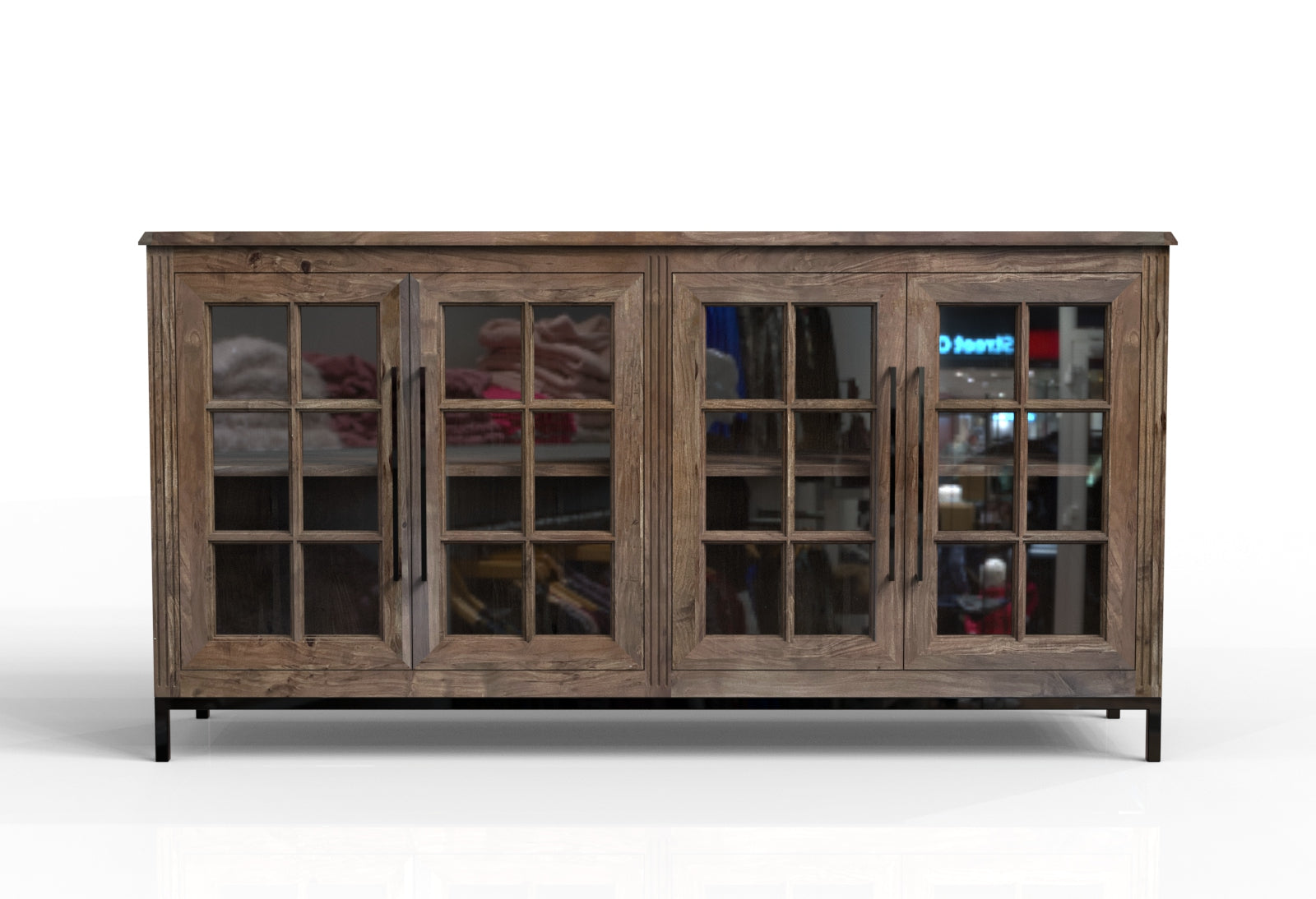 Atwell 77" 4 Door Glass Front Sideboard - Natural + Smoke