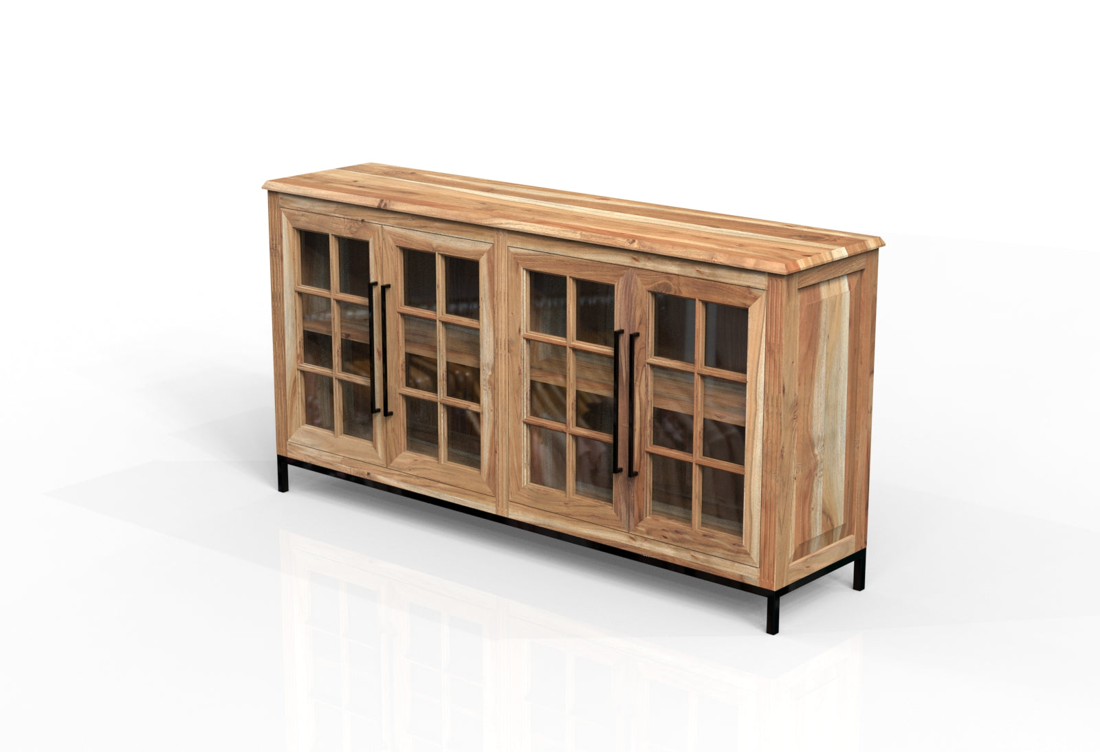 Atwell 77" 4 Door Glass Front Sideboard - Natural