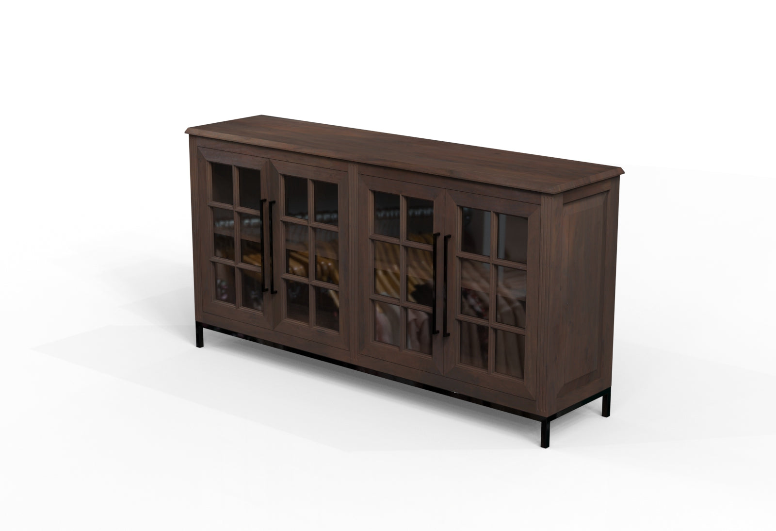 Atwell 77" 4 Door Glass Front Sideboard - Natural + Black