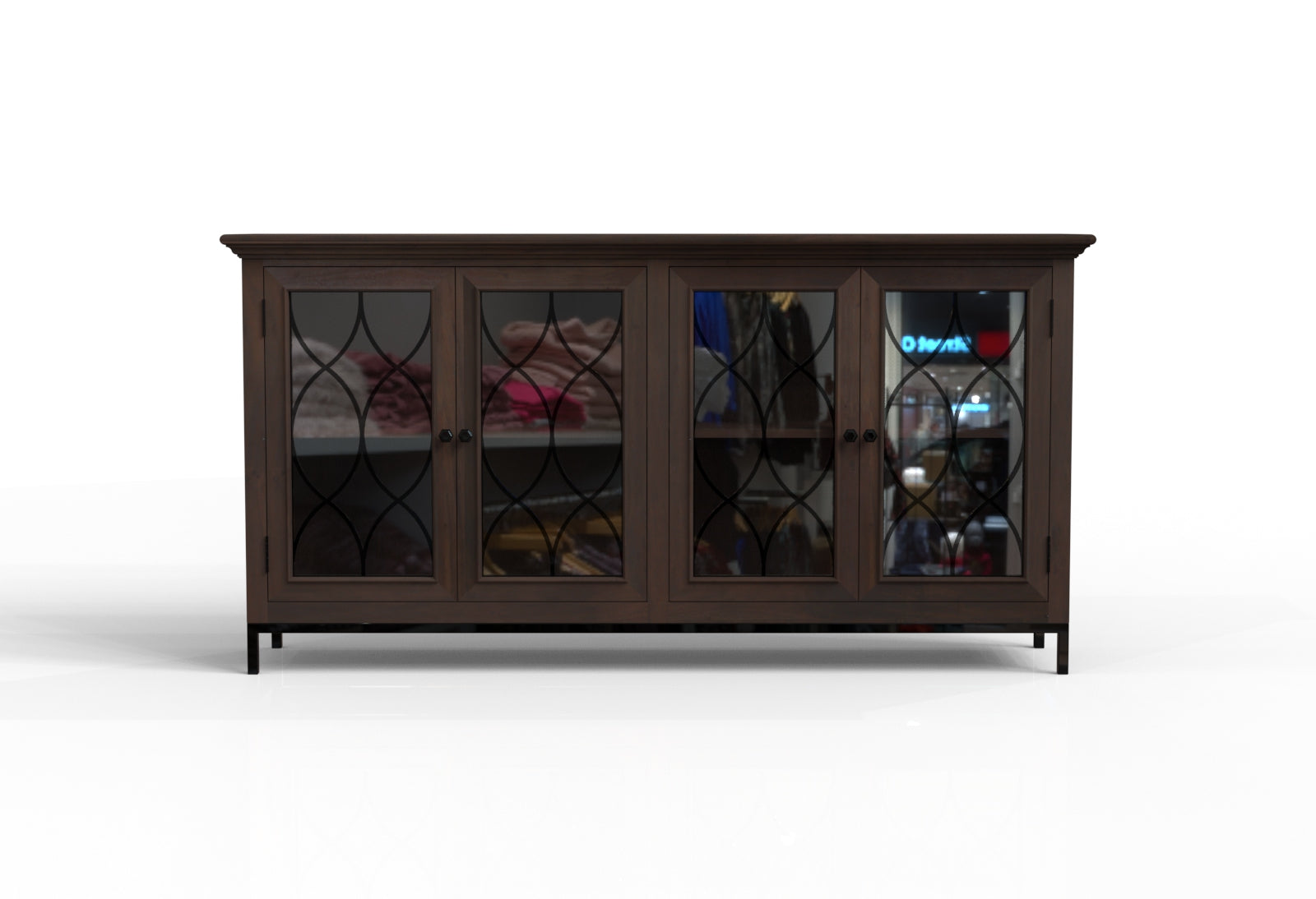 Eliza 82" 4 Door Glass Front Sideboard - Natural + Black