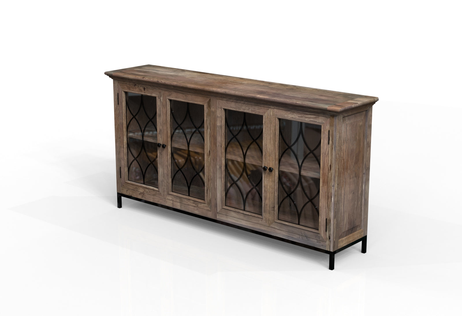 Eliza 82" 4 Door Glass Front Sideboard - Natural + Smoke