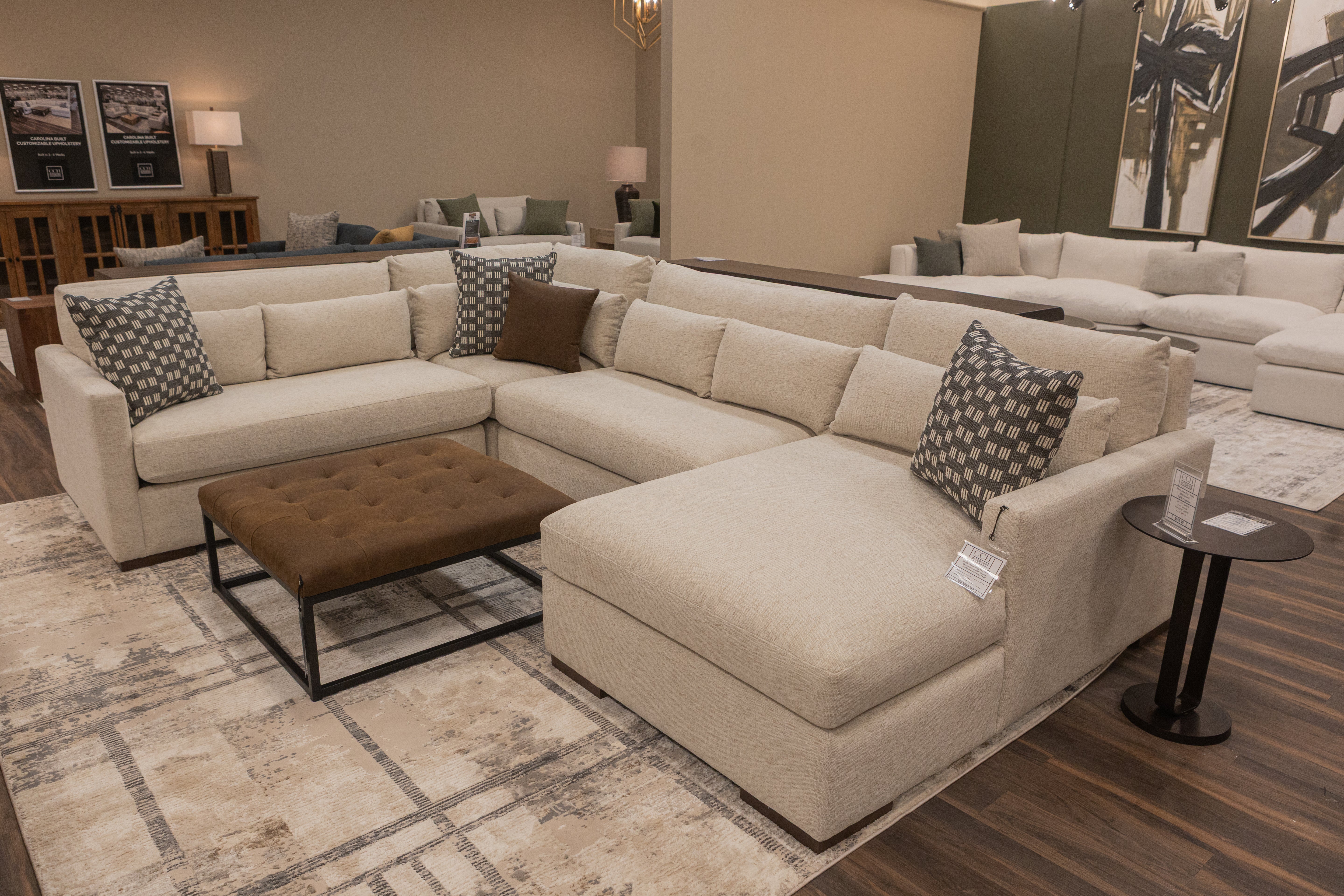 Bradley 36" Square Black Metal Frame Tufted Ottoman Coffee Table - Cafe Nubuck