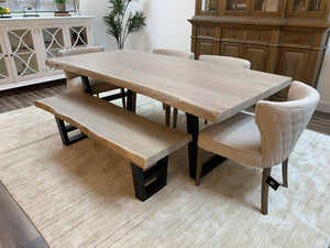 Malcolm Acacia 84" Live Edge Dining Table - New White Wash
