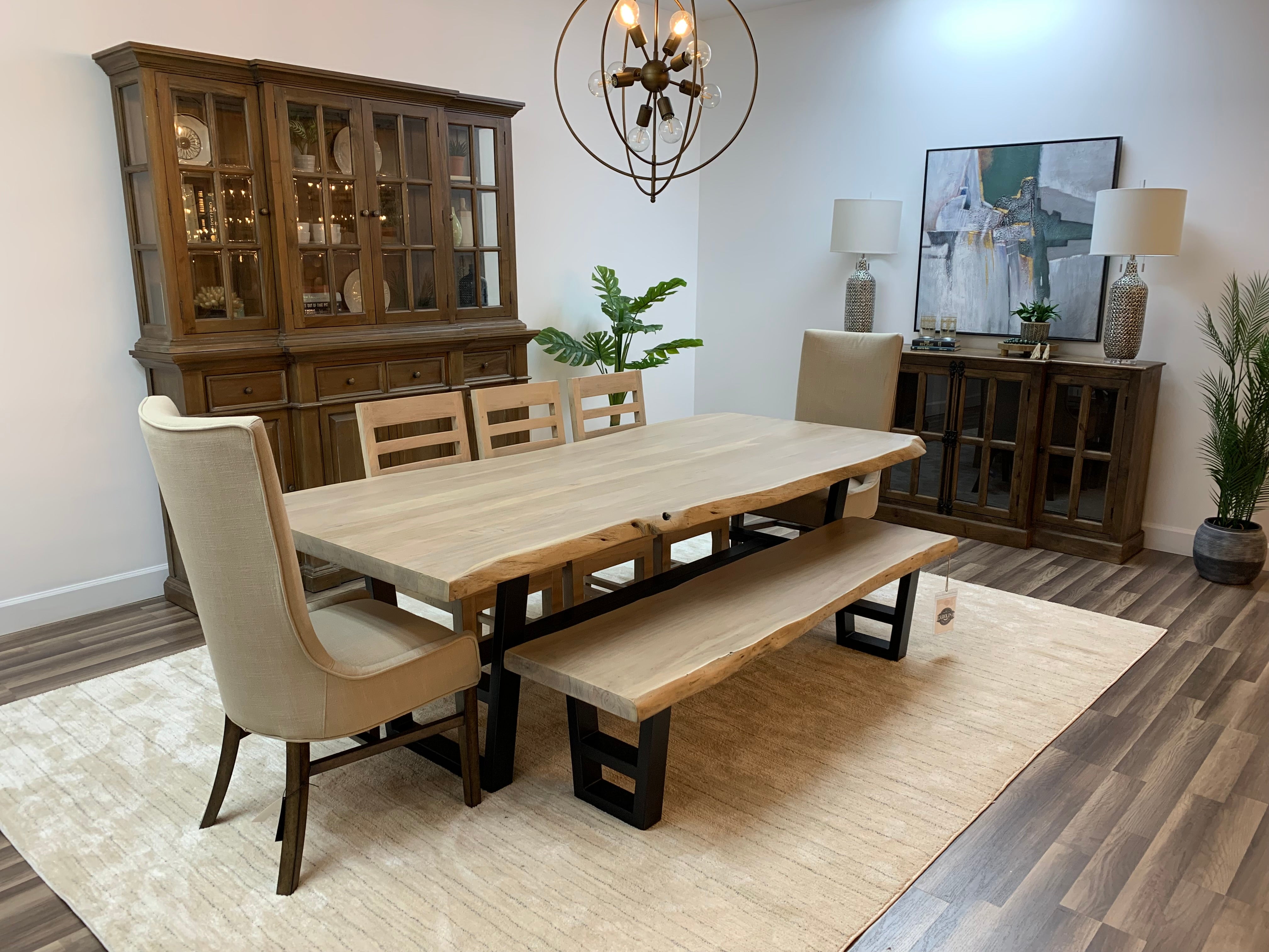 Malcolm Acacia 96' Live Edge Dining Table - New White Wash