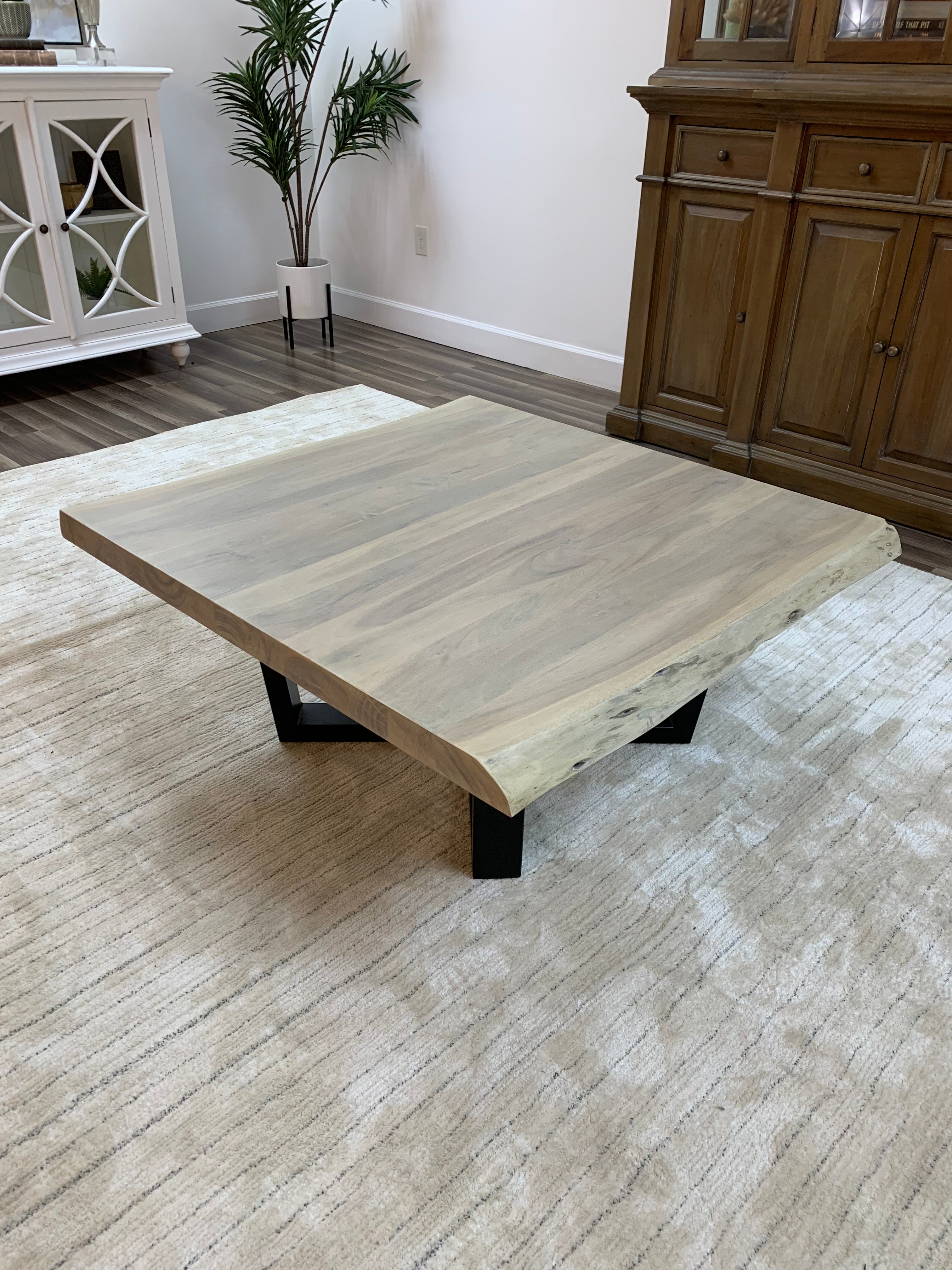 Malcolm Acacia 40" Square Live Edge Coffee Table - New White Wash