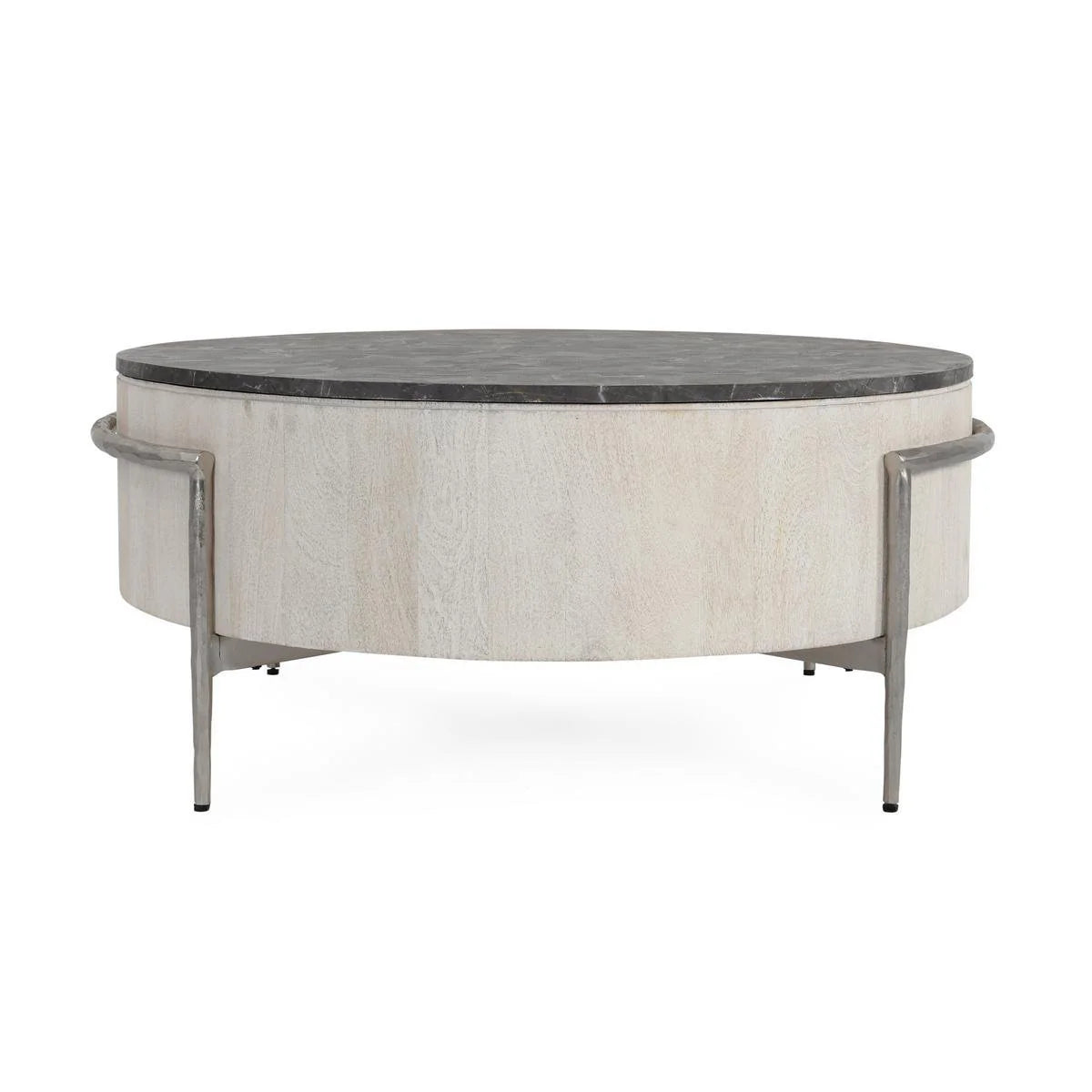 Nicholas 42" Solid Wood Round Coffee Table - White Wash + Gray Stone