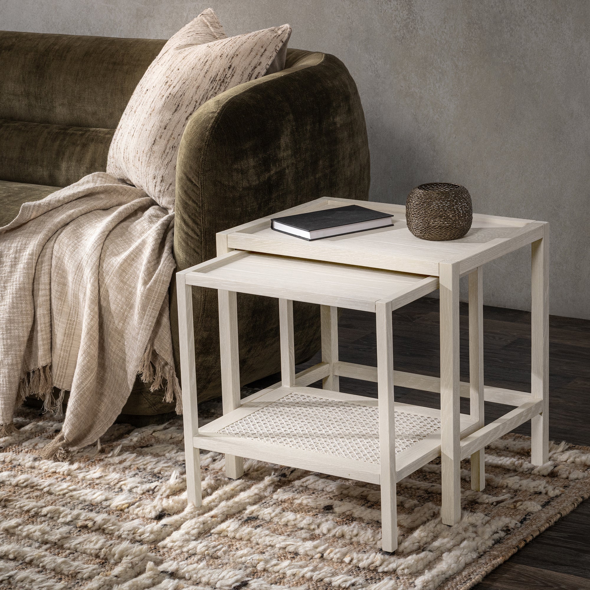 Dabney 22" Oak Nesting End Tables - Milk White