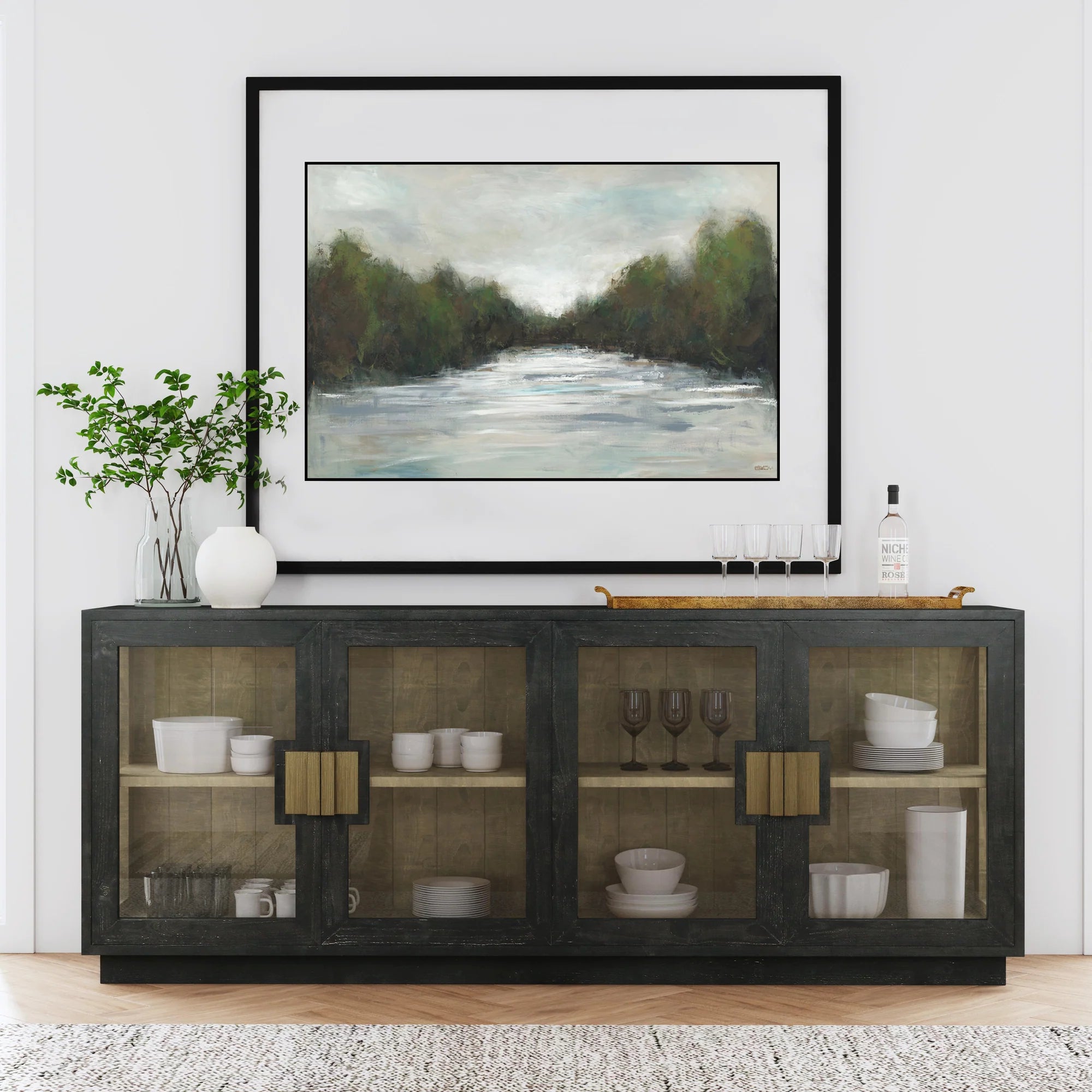 Mesa 90" 4 Door Glass Sideboard - Carbon Black