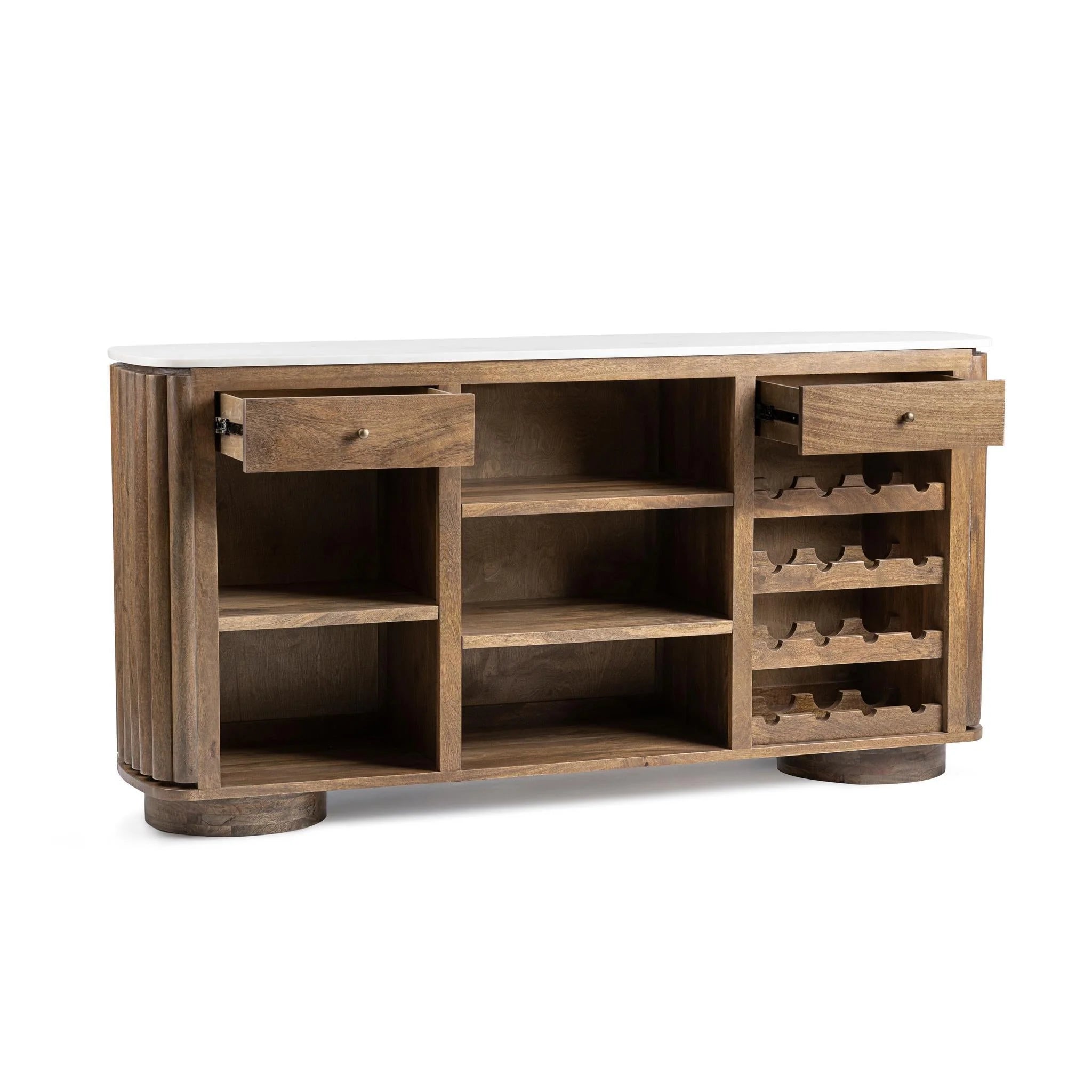 Nathan 82" Bar Cabinet - Medium Walnut + Cloud Marble