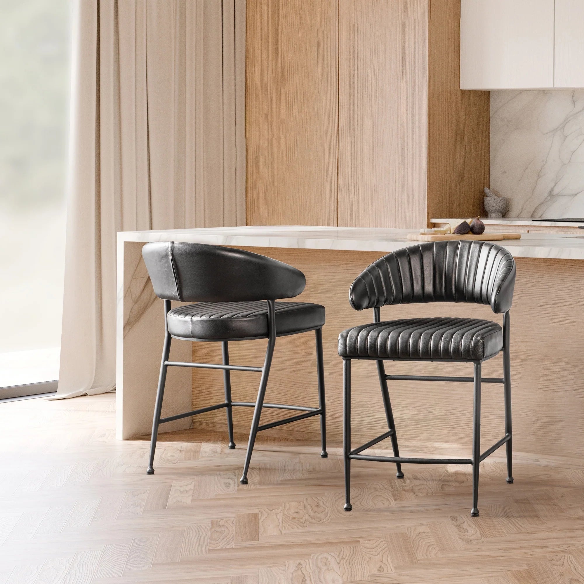 Sansa Top Grain Leather Counter Stool - Jet Black