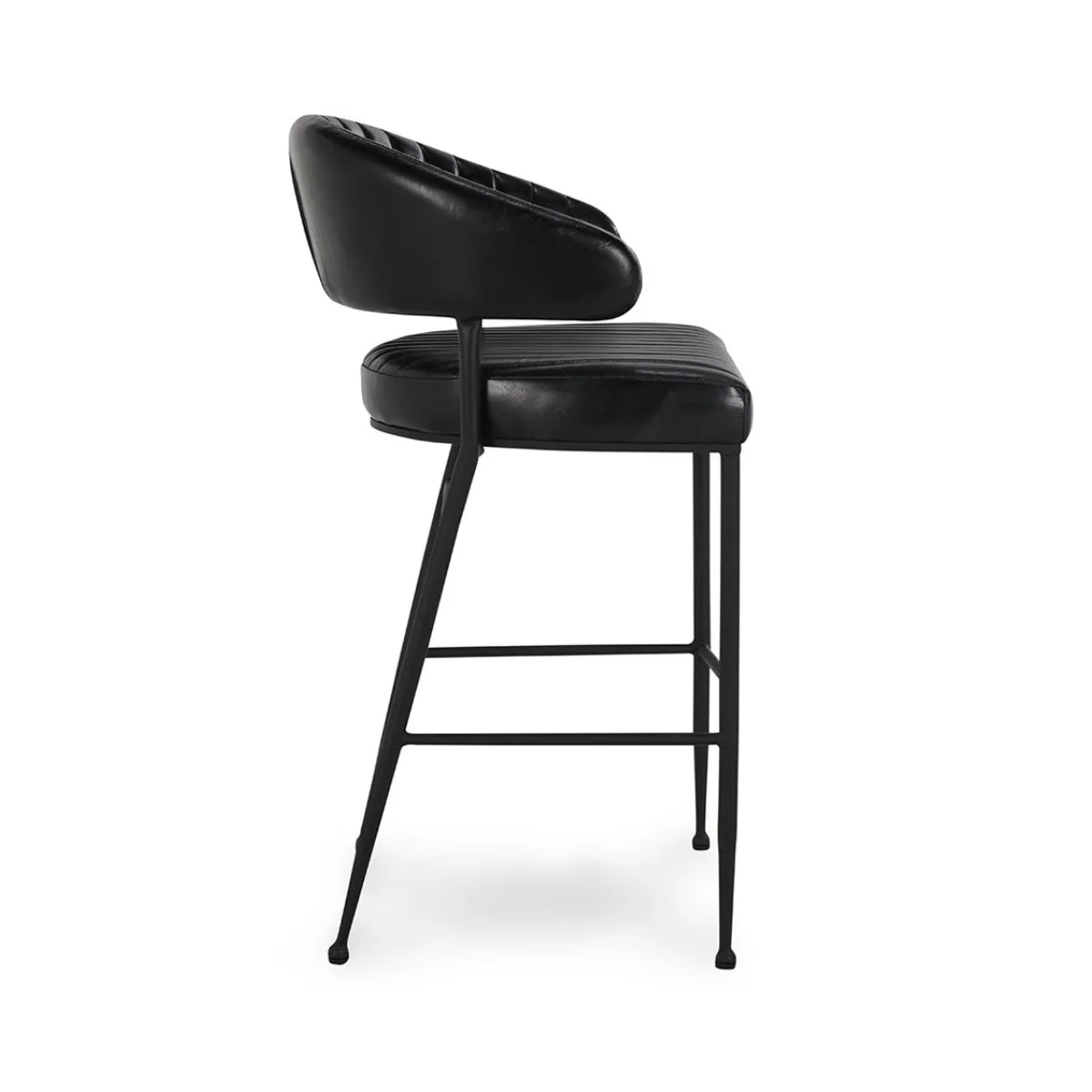 Sansa Top Grain Leather Bar Stool - Jet Black