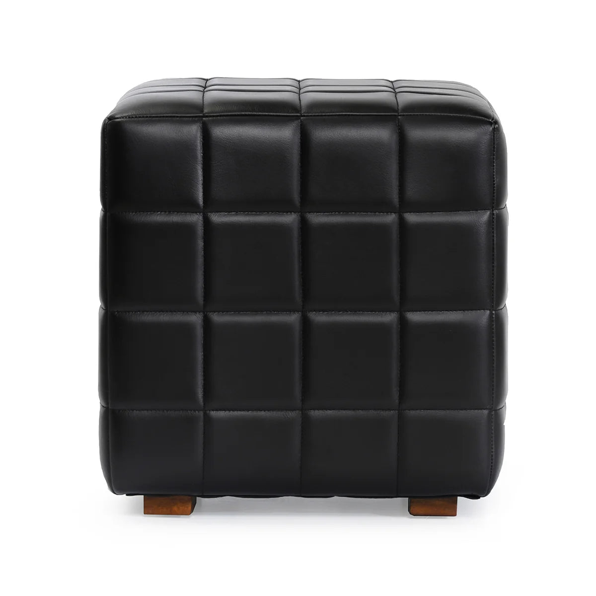 Osbert 18" Top Grain Leather Square Ottoman - Midnight Raven