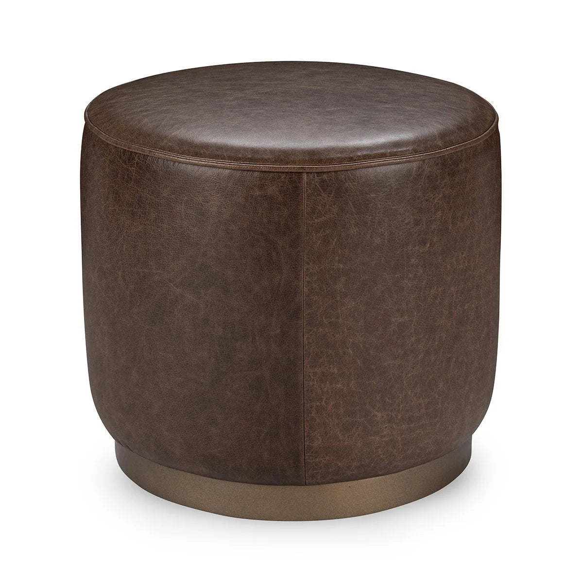 Jude 20" Top Grain Leather Round Ottoman - Cocoa Brown
