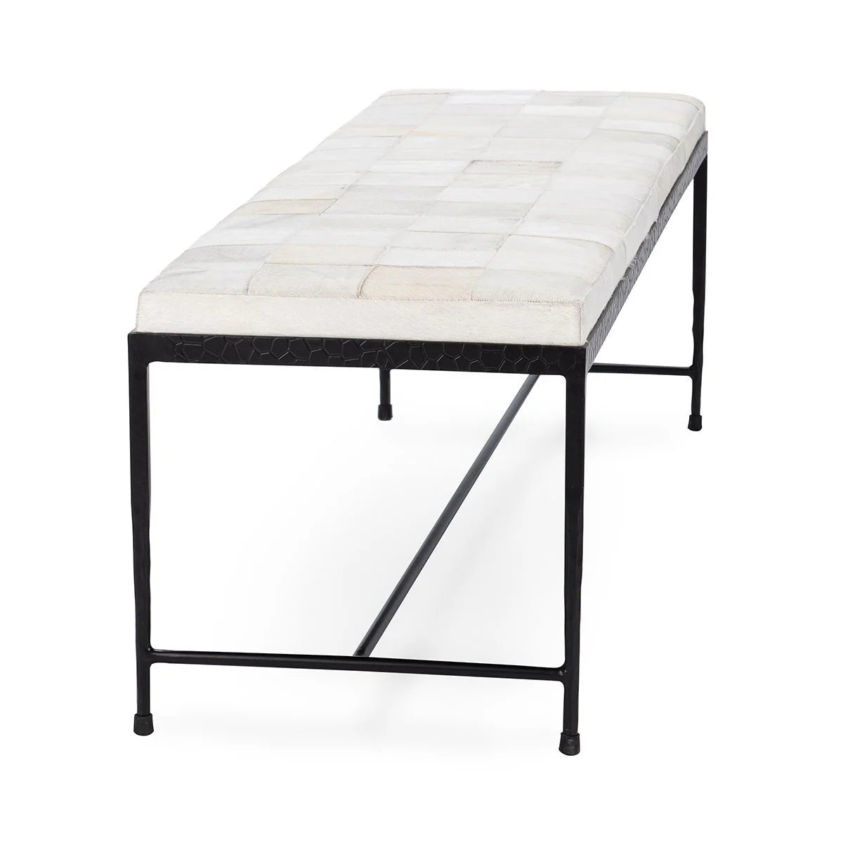 Kenna 60" Hair on Hide Leather Bench - Dusty Cream