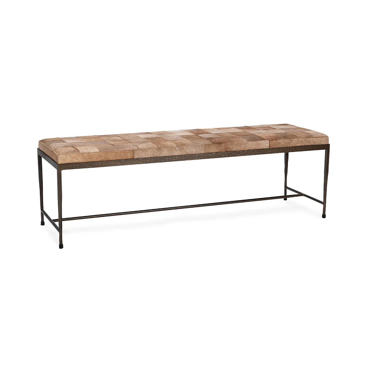 Kenna 60" Hair on Hide Leather Bench - Canyon Sand + Iron