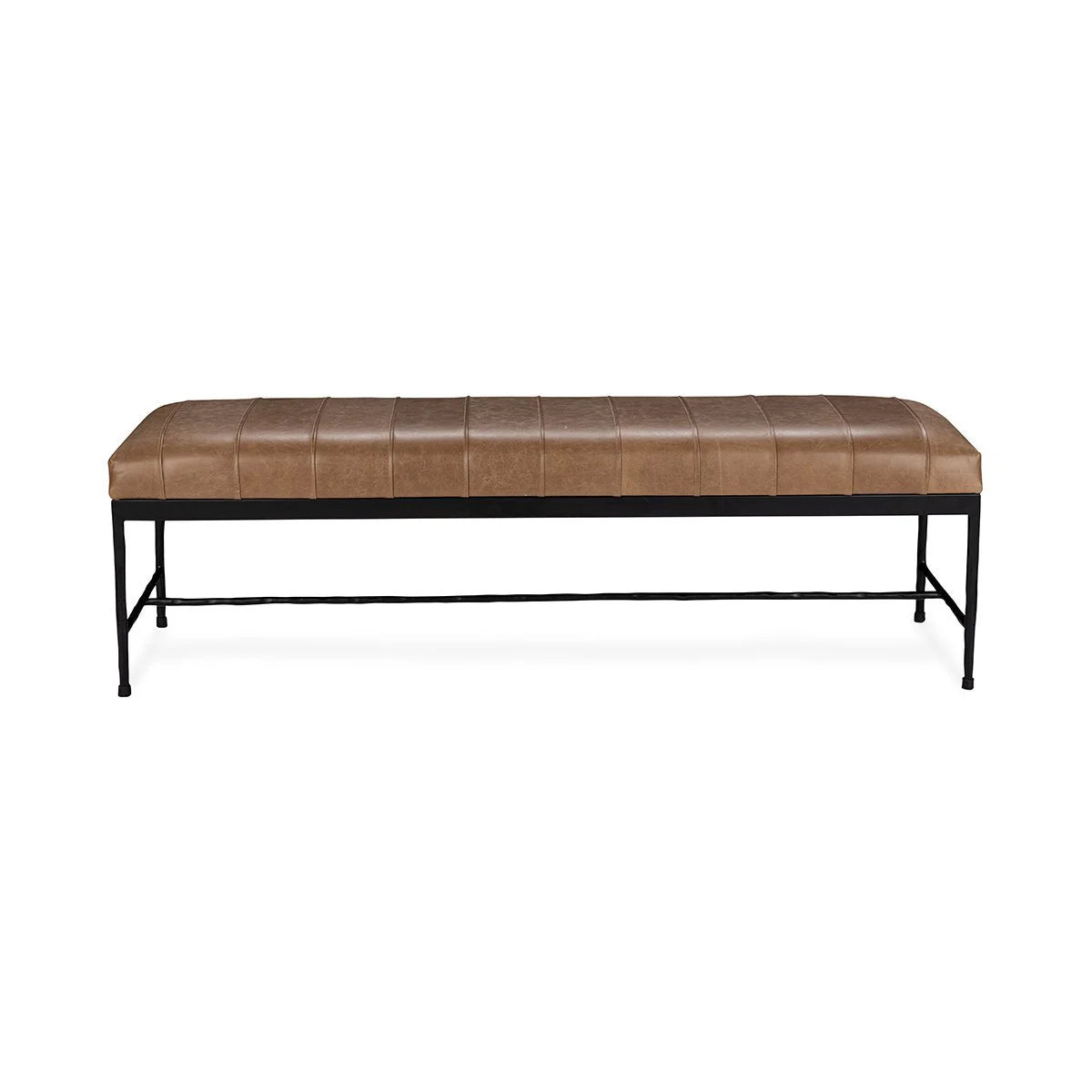 Madelyn 60" Top Grain Leather Bench - Walnut + Iron