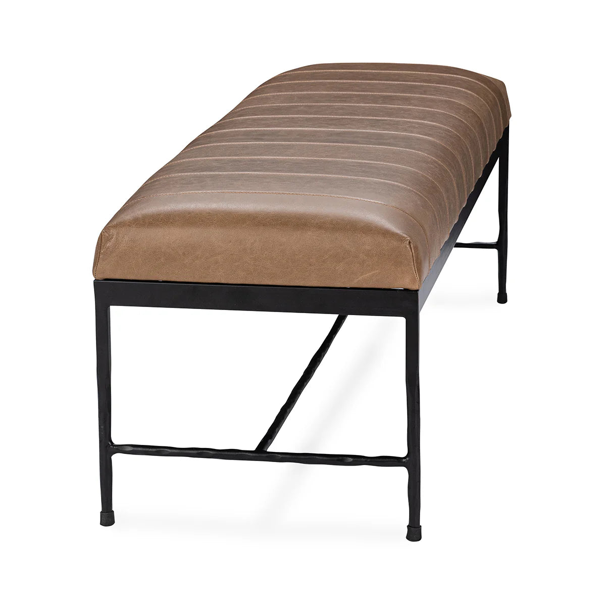 Madelyn 60" Top Grain Leather Bench - Walnut + Iron