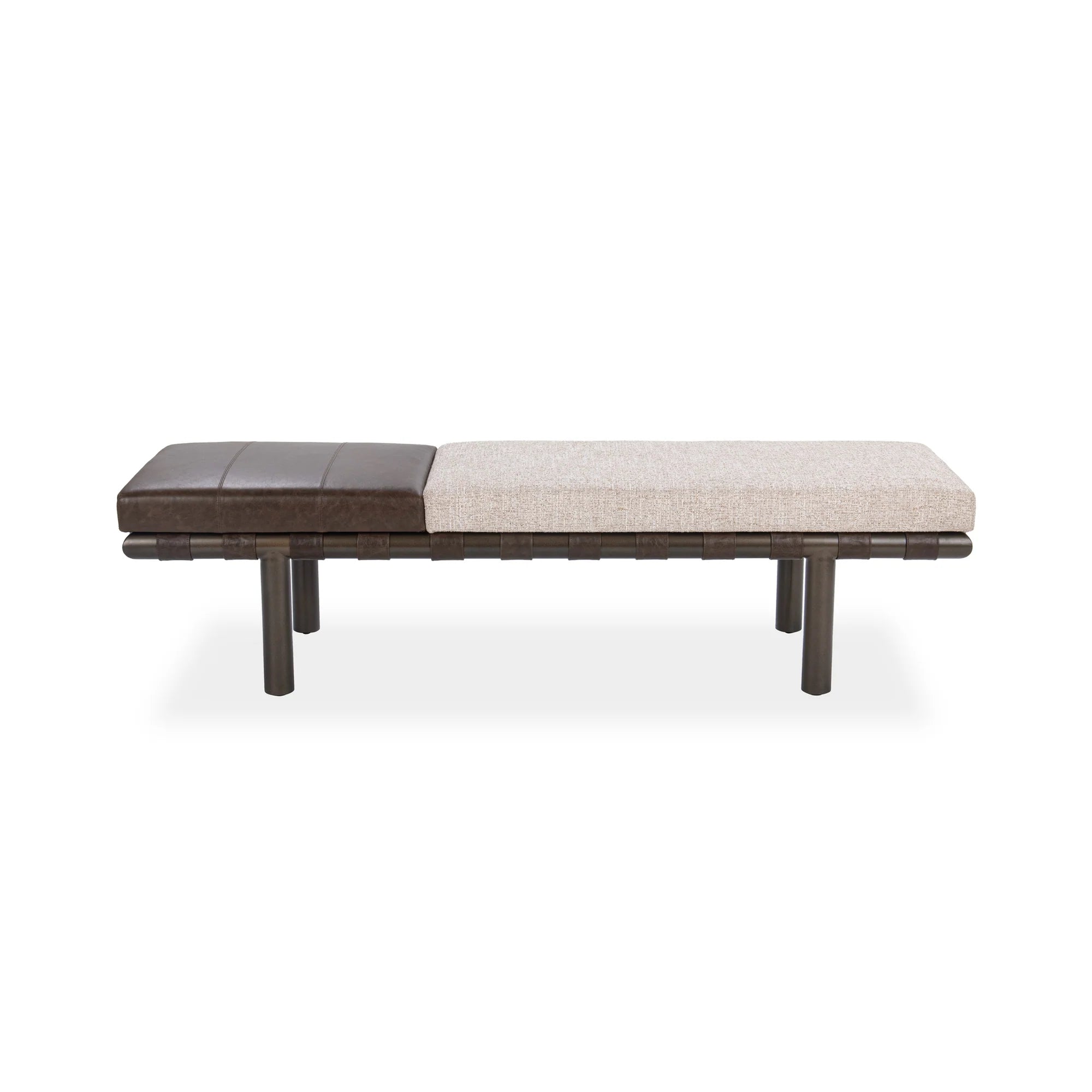 Danya 70" Top Grain Leather + Upholstered Bench - Coco Latte