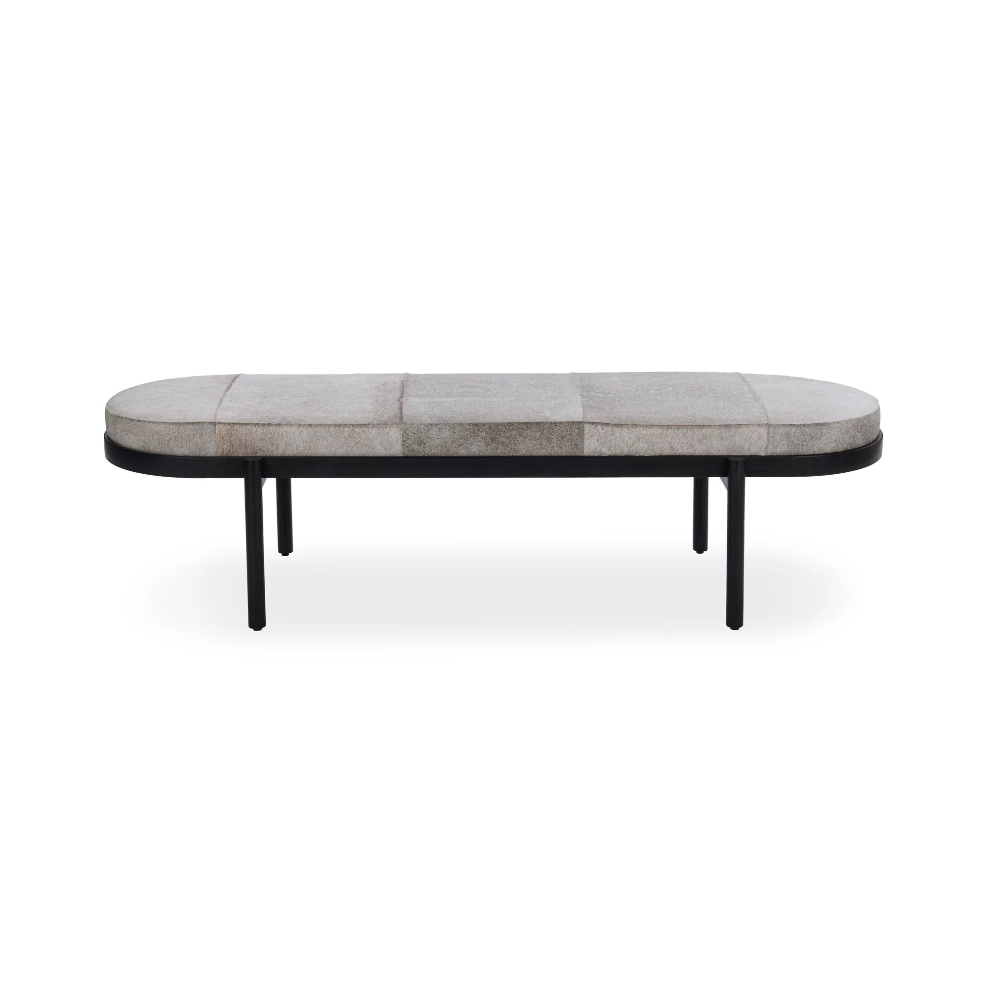 Dolores 70" Oval Hair on Hide Leather Bench - Sparrow Gray