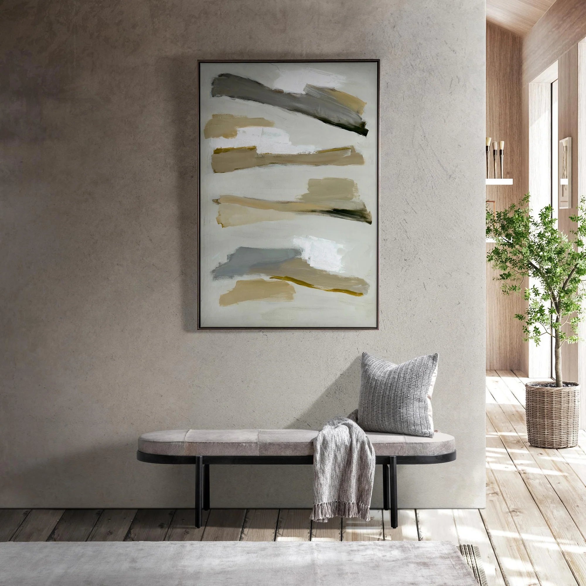 Dolores 70" Oval Hair on Hide Leather Bench - Sparrow Gray