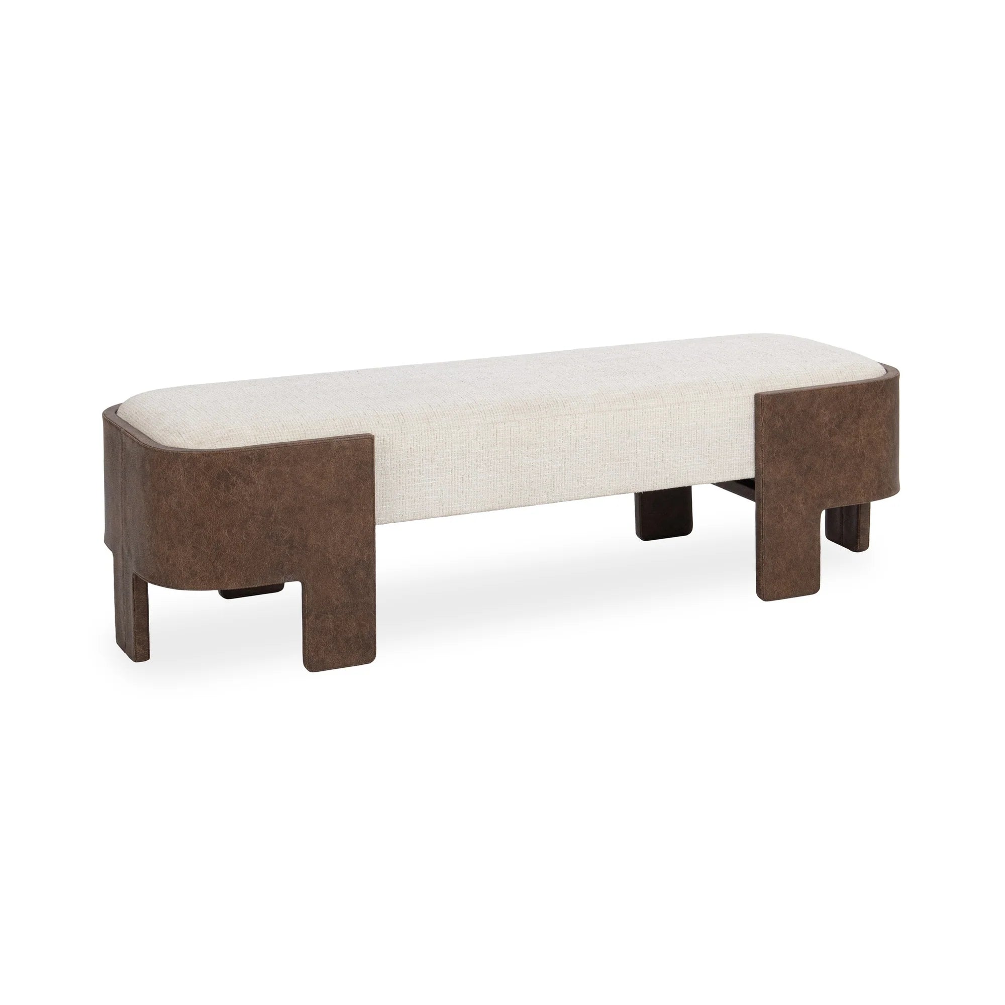 Janis 60" Top Grain Leather + Upholstered Bench - Oat Cream