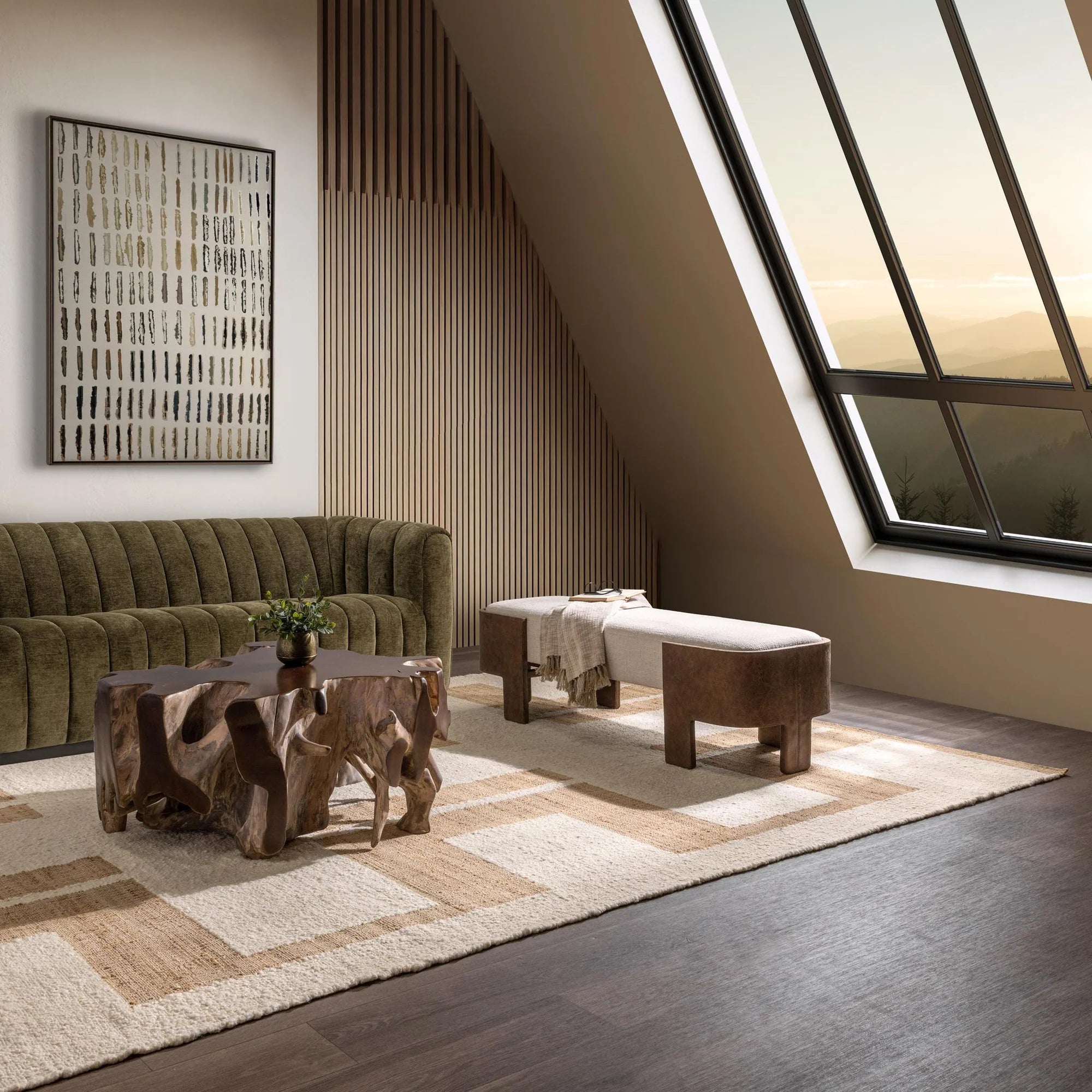 Janis 60" Top Grain Leather + Upholstered Bench - Oat Cream