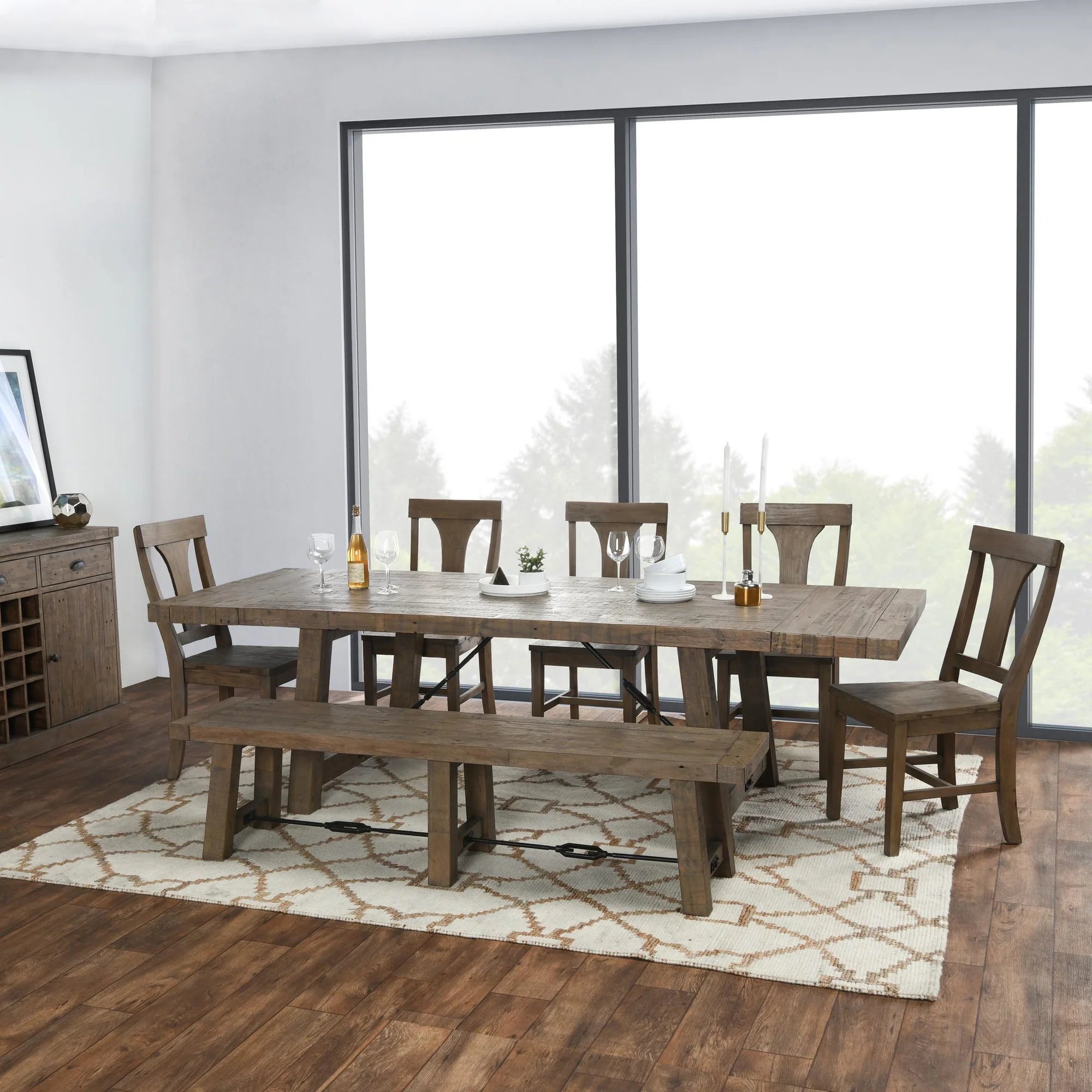 Modesto 74" Reclaimed Pine Dining Bench - Charcoal Wash