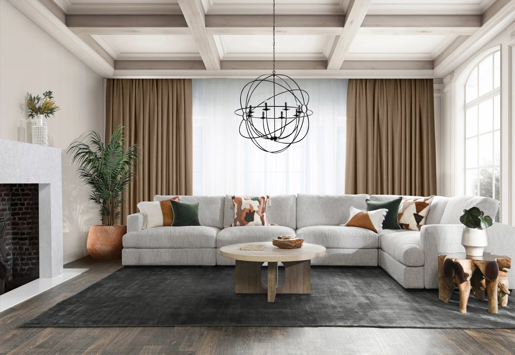 Lucus 132" Parawood Track Arm Sectional - Ivory