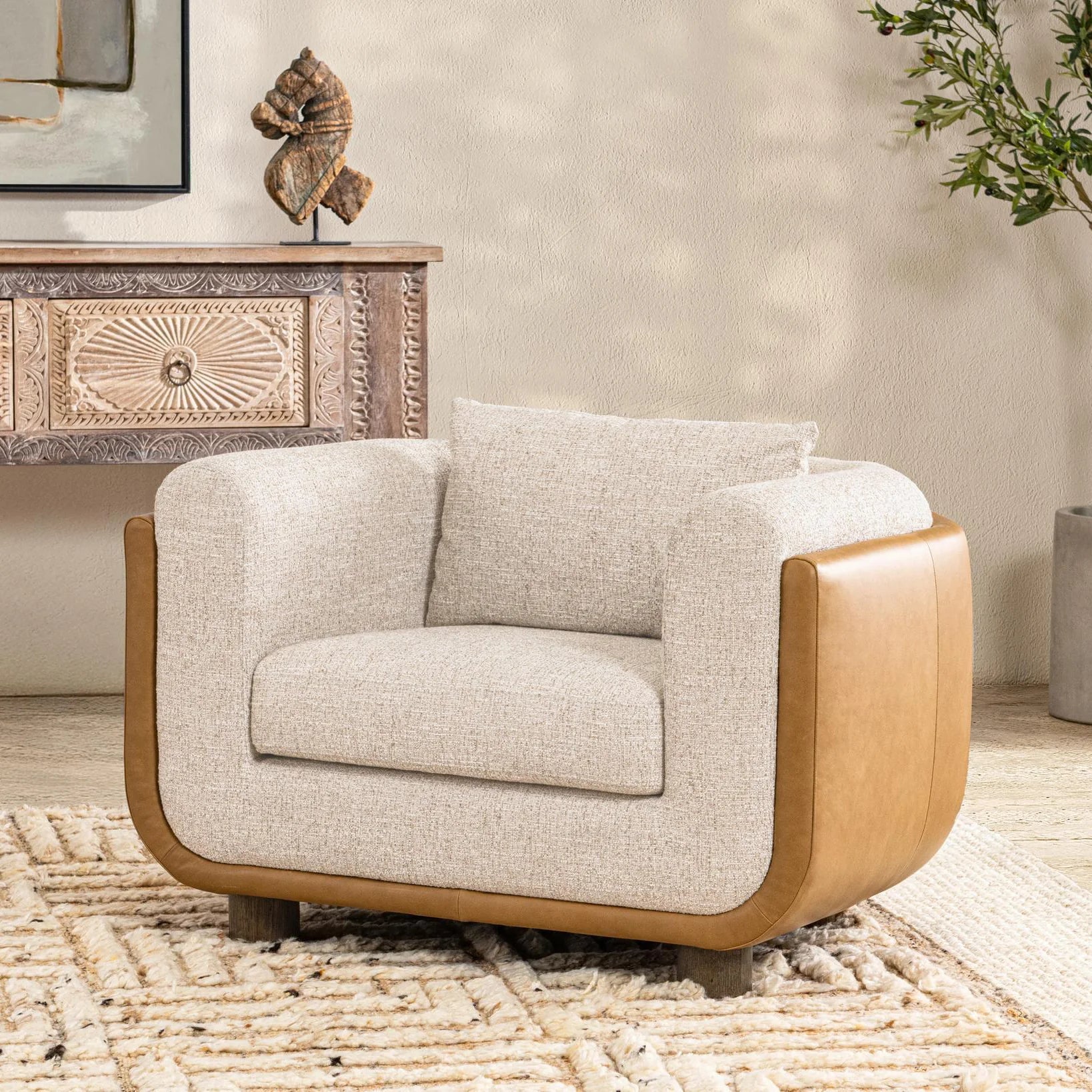 Quinn 42" Top Grain Leather Accent Chair - Latte
