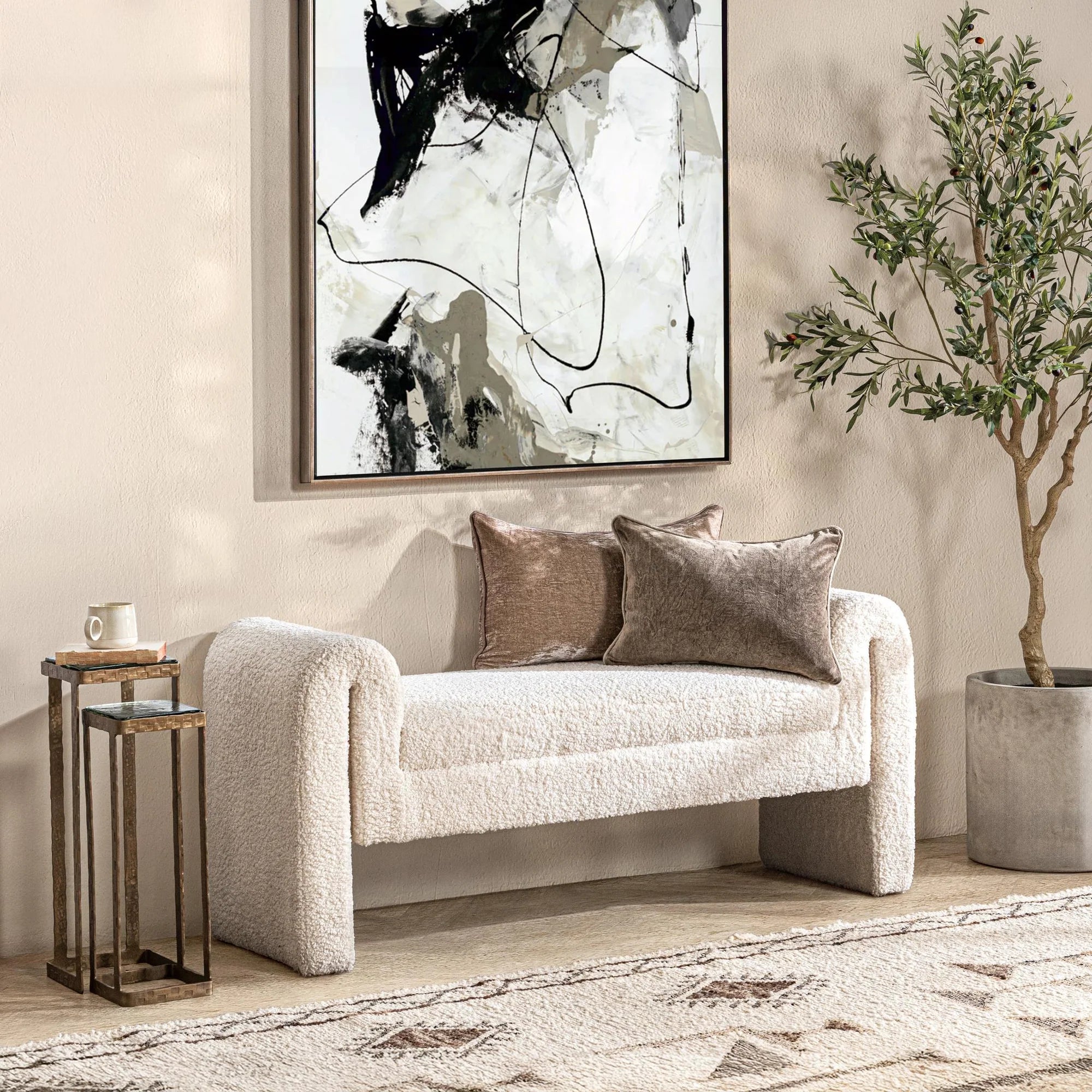 Halle 58" Upholstered Bench - Ivory Fleece