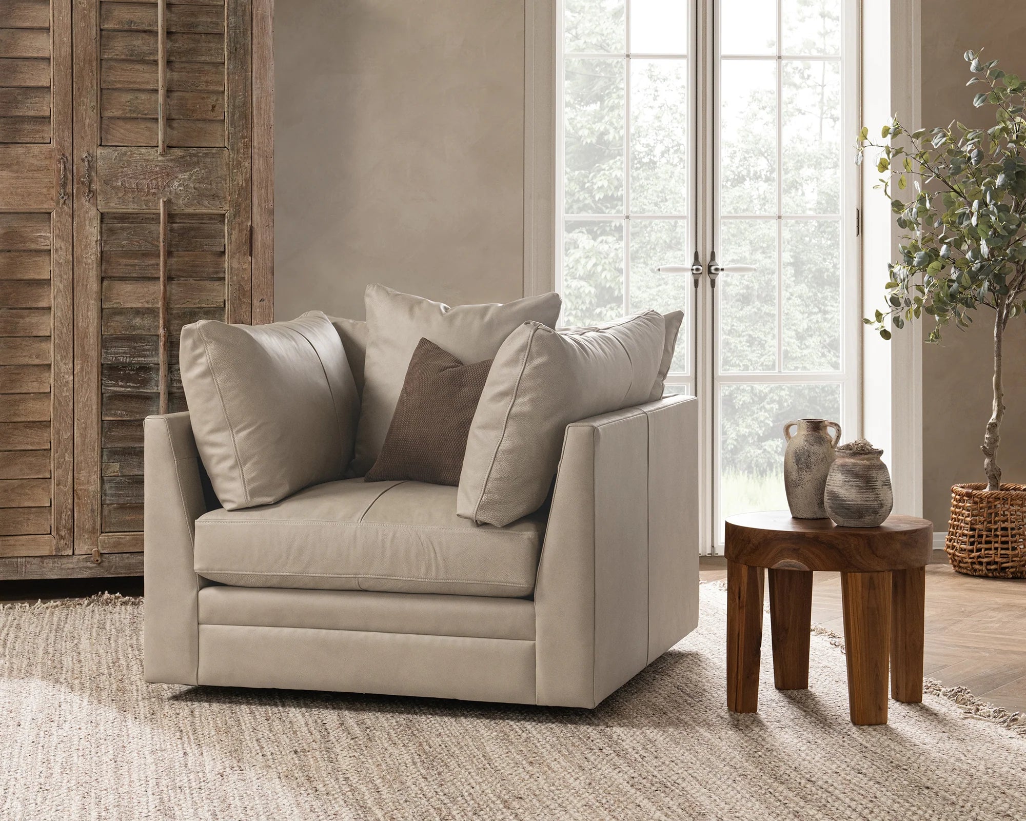 Jettson 46" Top Grain Leather Swivel Chair - Sand Cloud