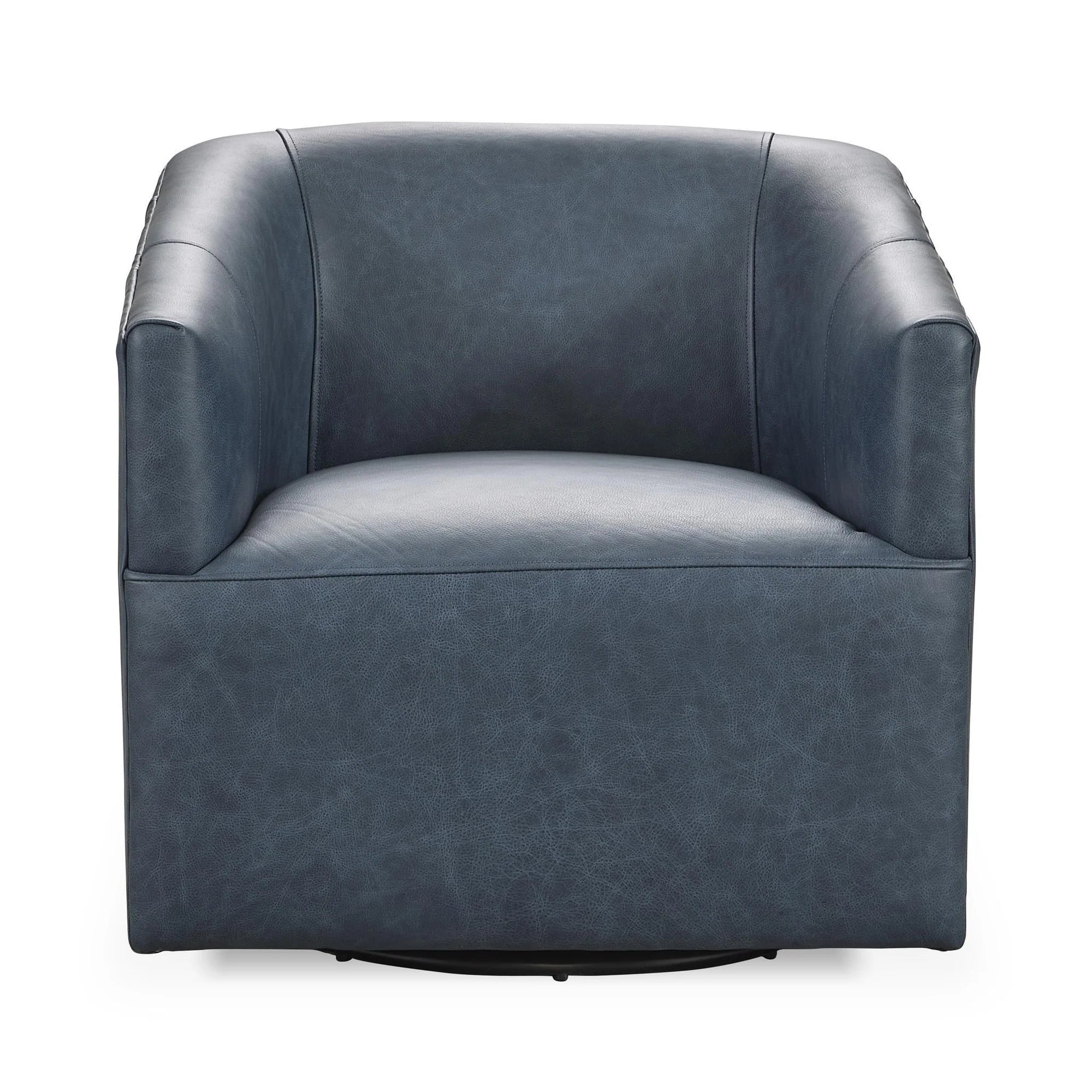 Fosca 29" Top Grain Leather Swivel Chair - Navy
