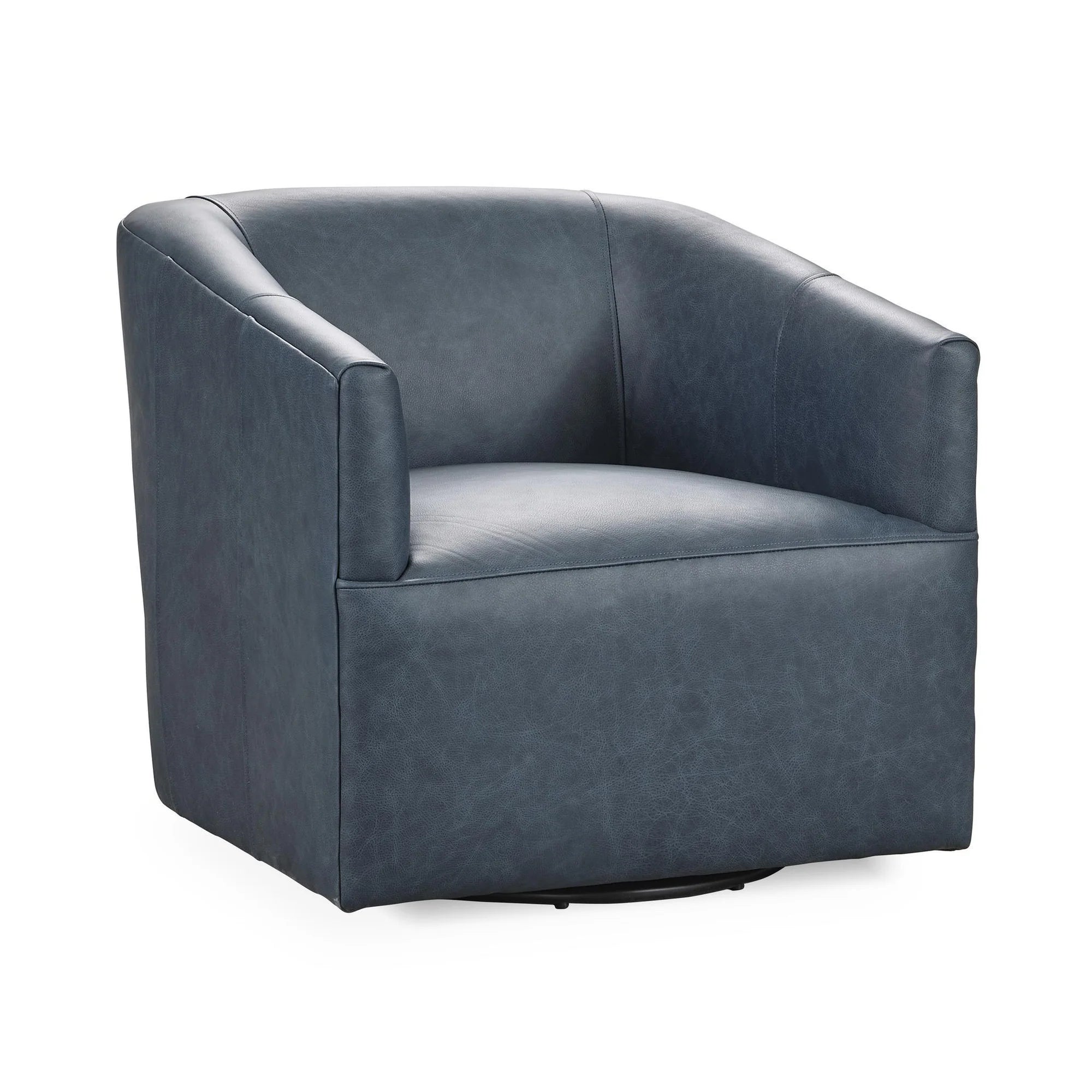 Fosca 29" Top Grain Leather Swivel Chair - Navy