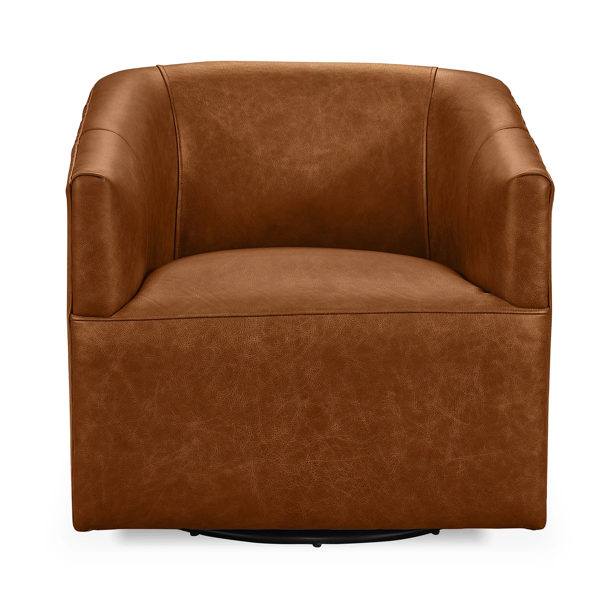 Fosca 29" Top Grain Leather Swivel Chair - Saddle
